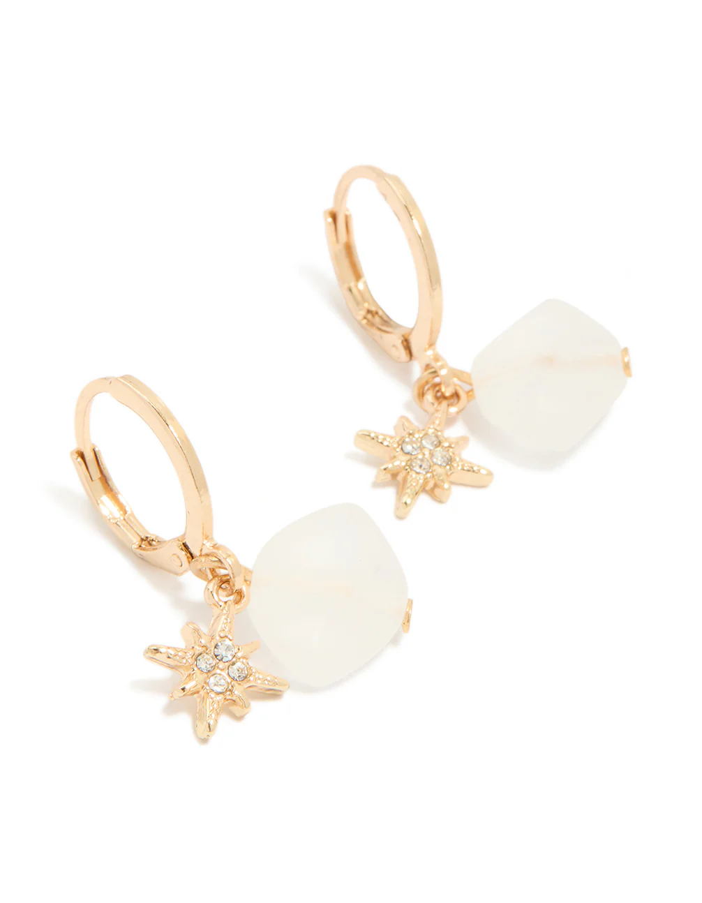 Gold Diamante Star & Beaded Huggie Earrings