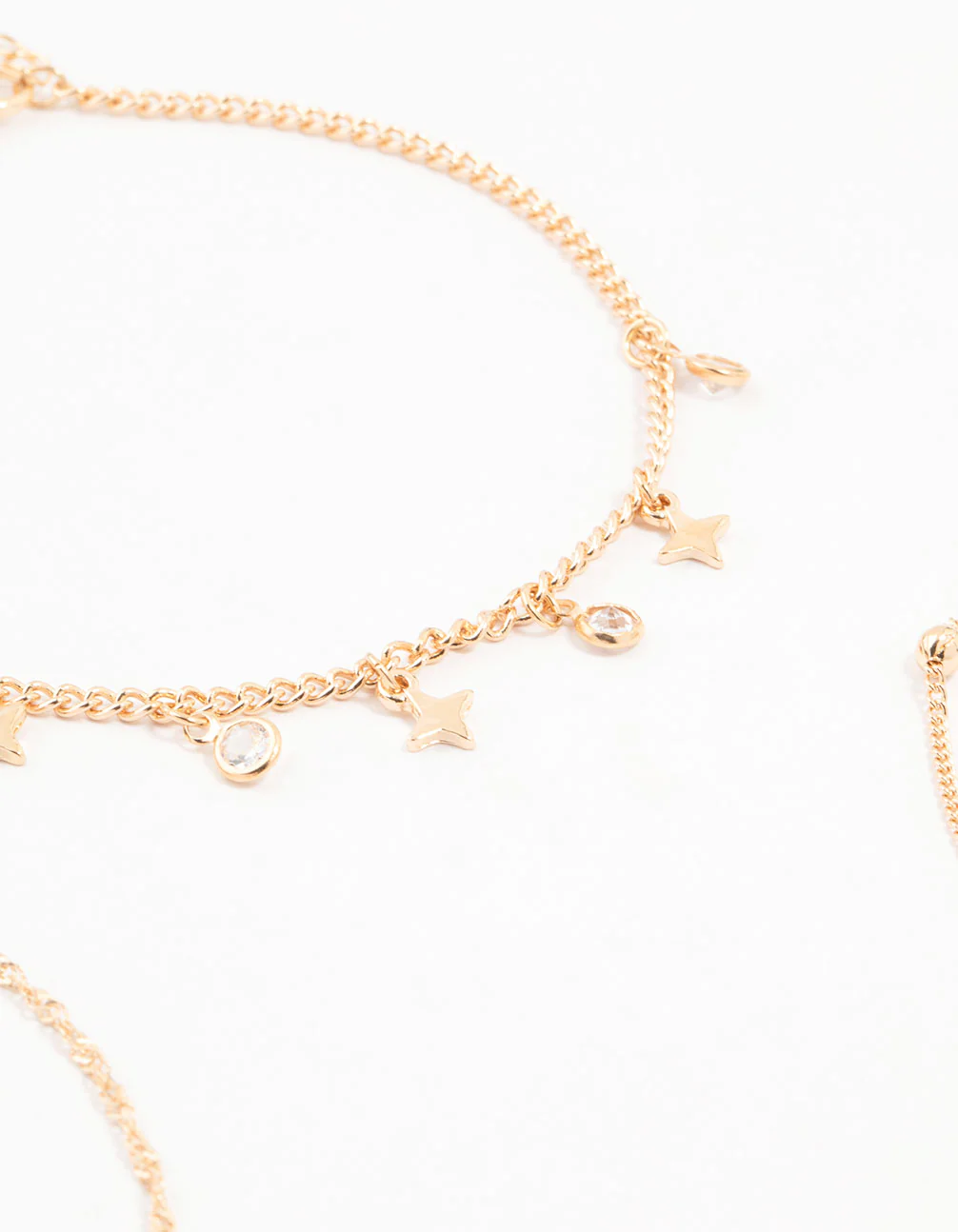 Gold Diamante Star Drop Anklets 3-Pack - Image 2