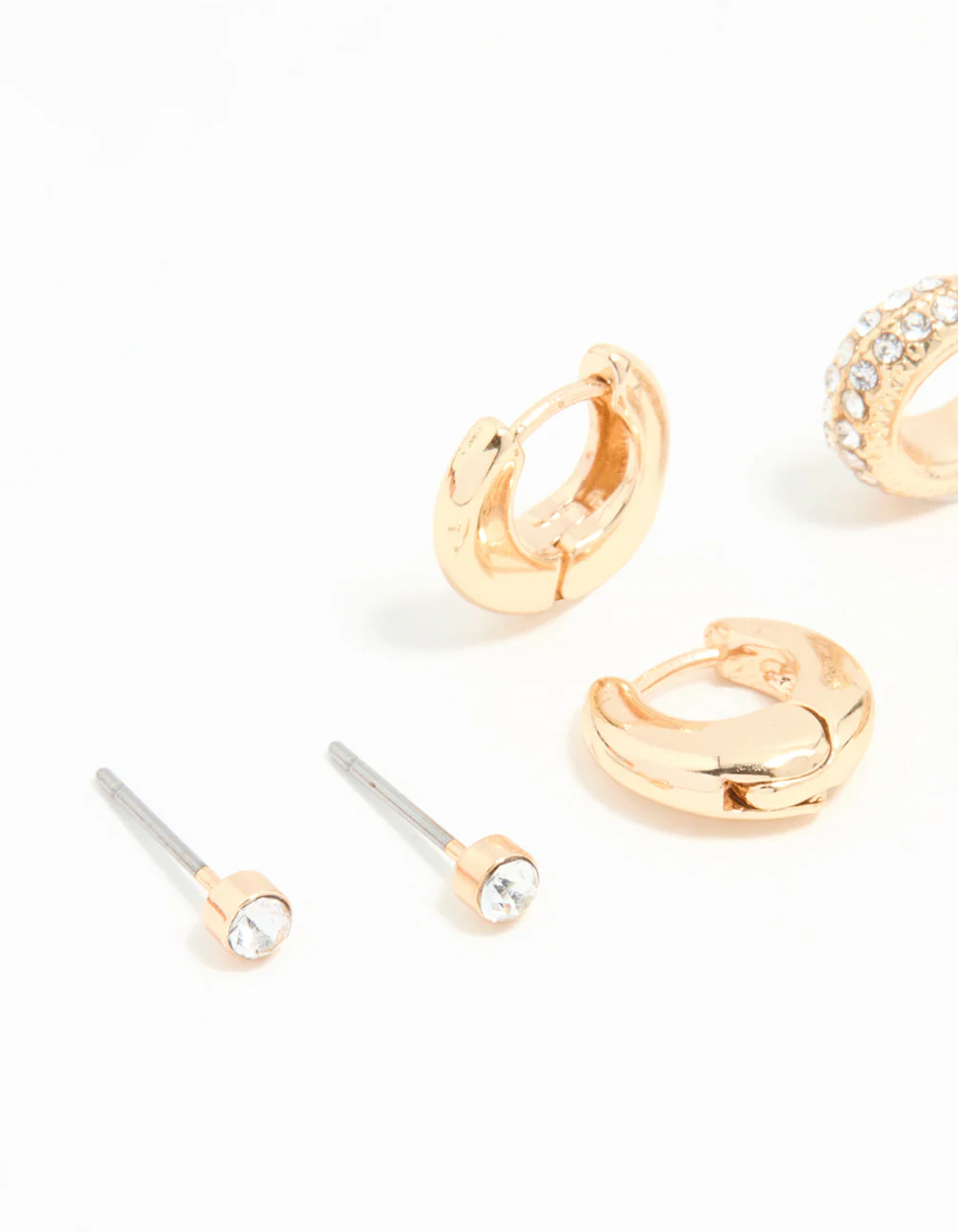 Gold Diamante Stud & Huggie Earrings 3-Pack - Image 4