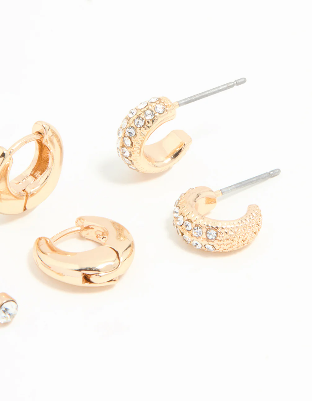 Gold Diamante Stud & Huggie Earrings 3-Pack - Image 5