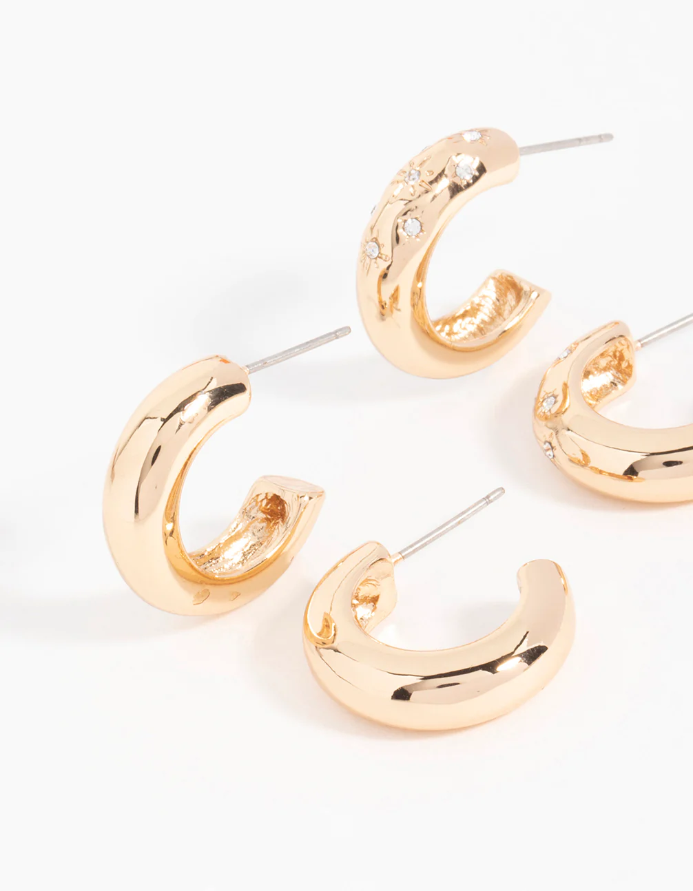 Gold Diamante Sun Detail Hoop Earrings 2-Pack - Image 2