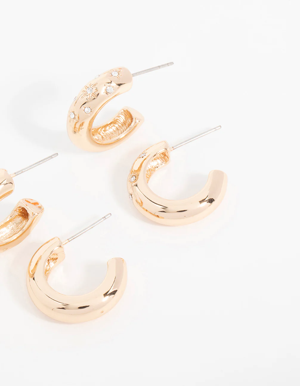 Gold Diamante Sun Detail Hoop Earrings 2-Pack - Image 3