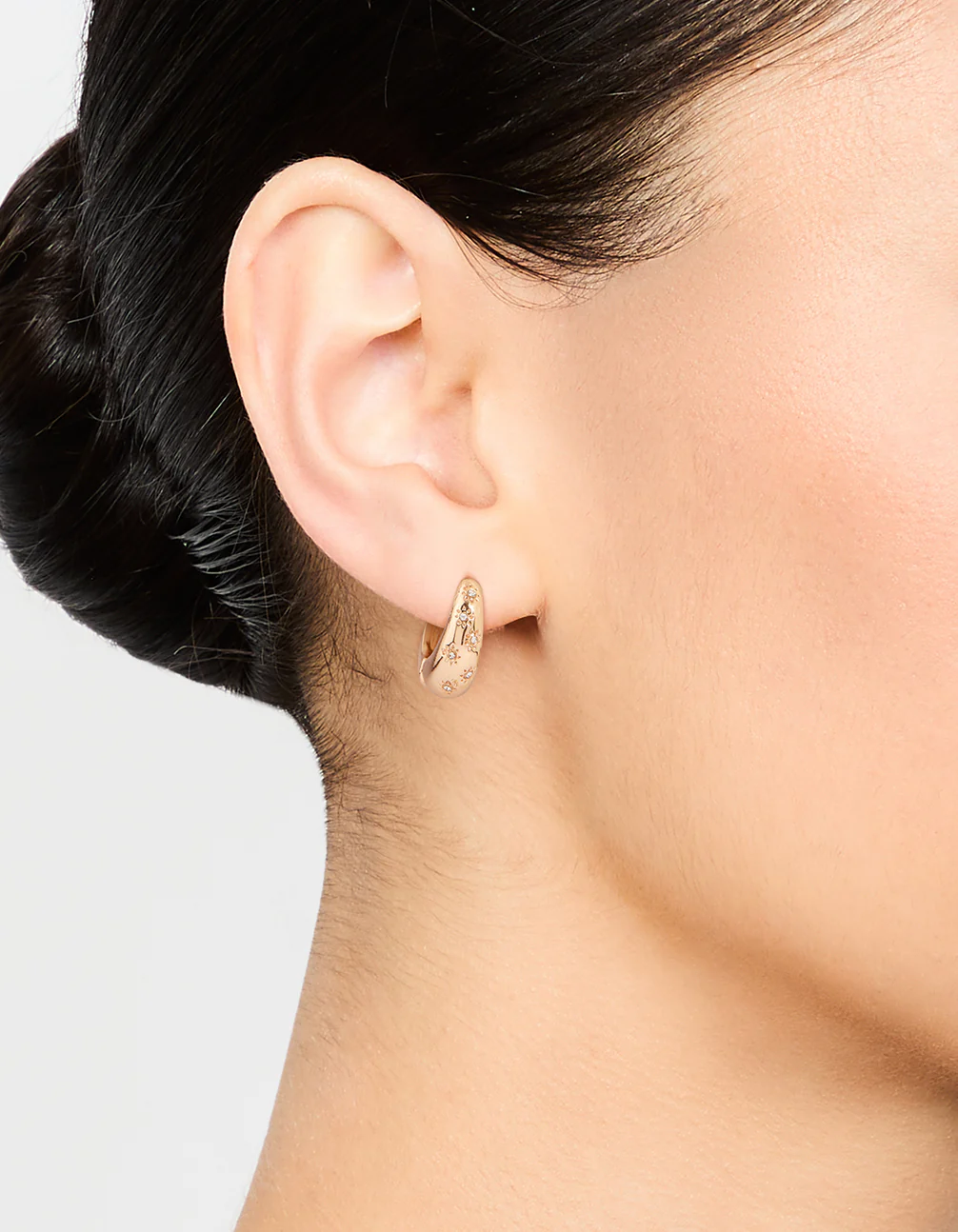 Gold Diamante Tear Drop Clicker Huggie Earrings - Image 2
