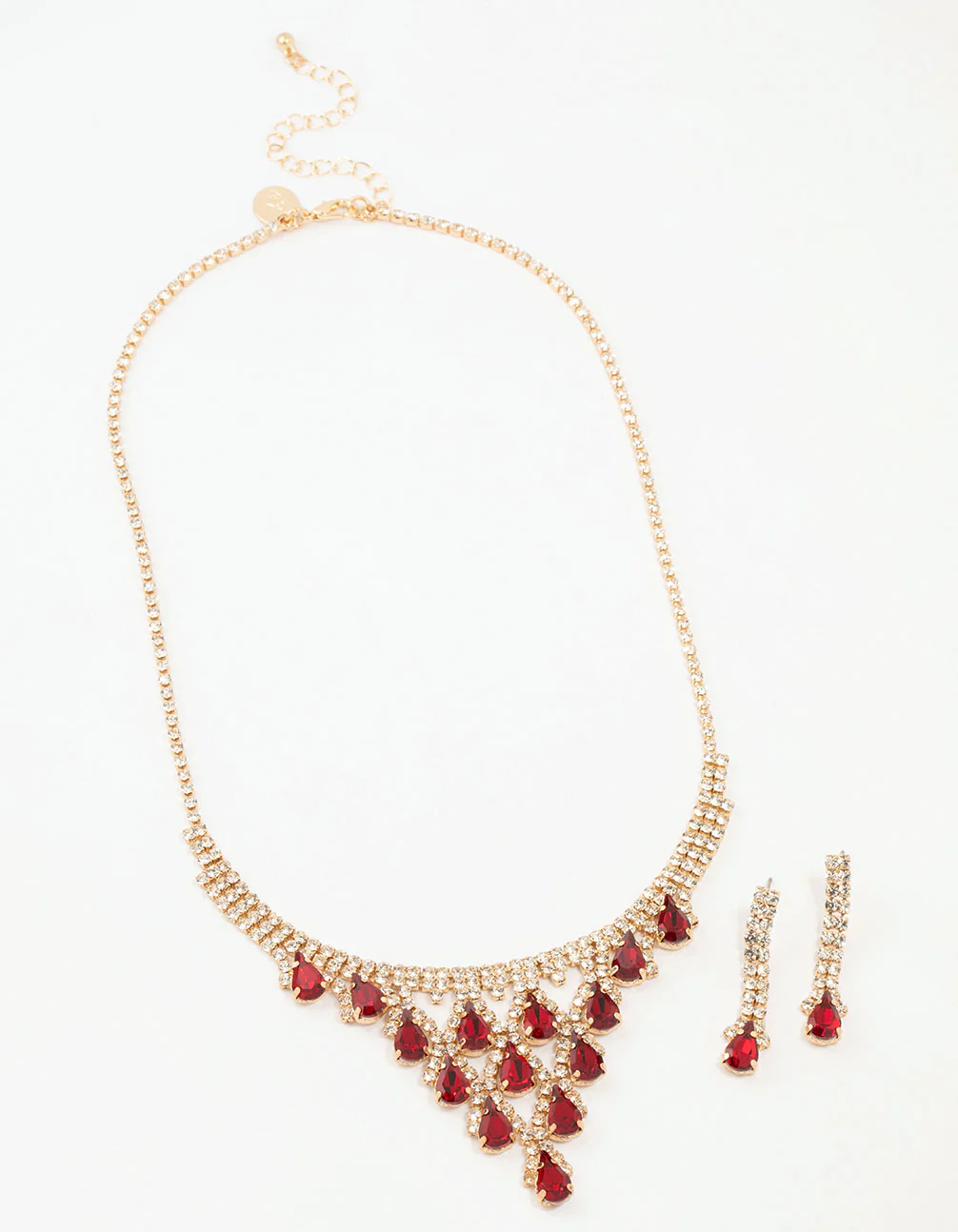 Gold Diamante Teardrop Cascading Necklace & Earring Set - Image 2