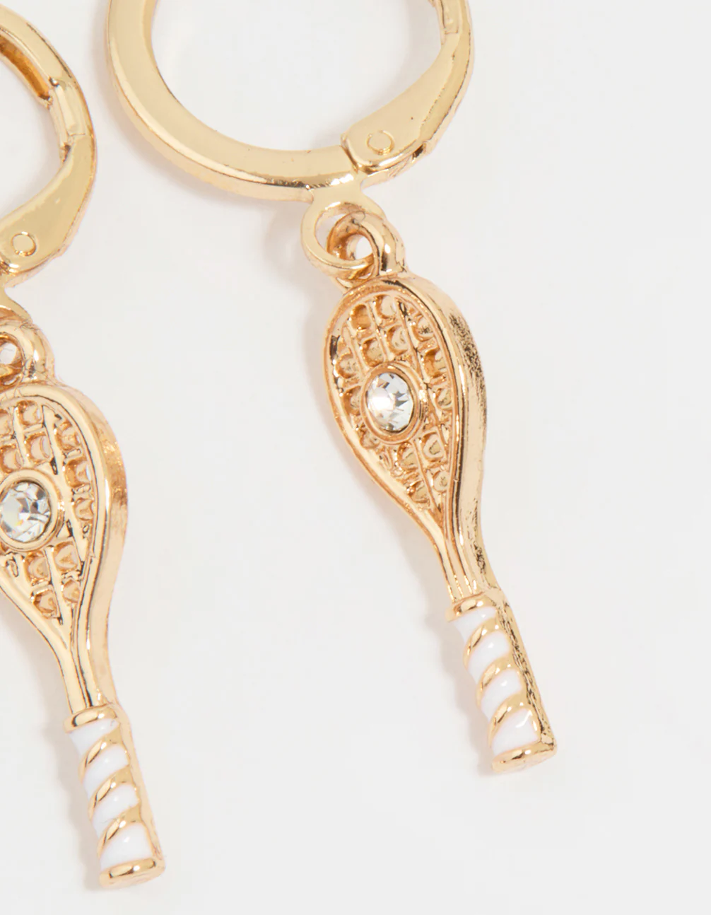 Gold Diamante Tennis Racket Huggie Earrings - Image 3