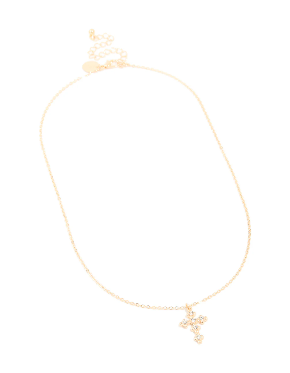 Gold Diamante Vintage Cross Pendant Necklace - Image 2