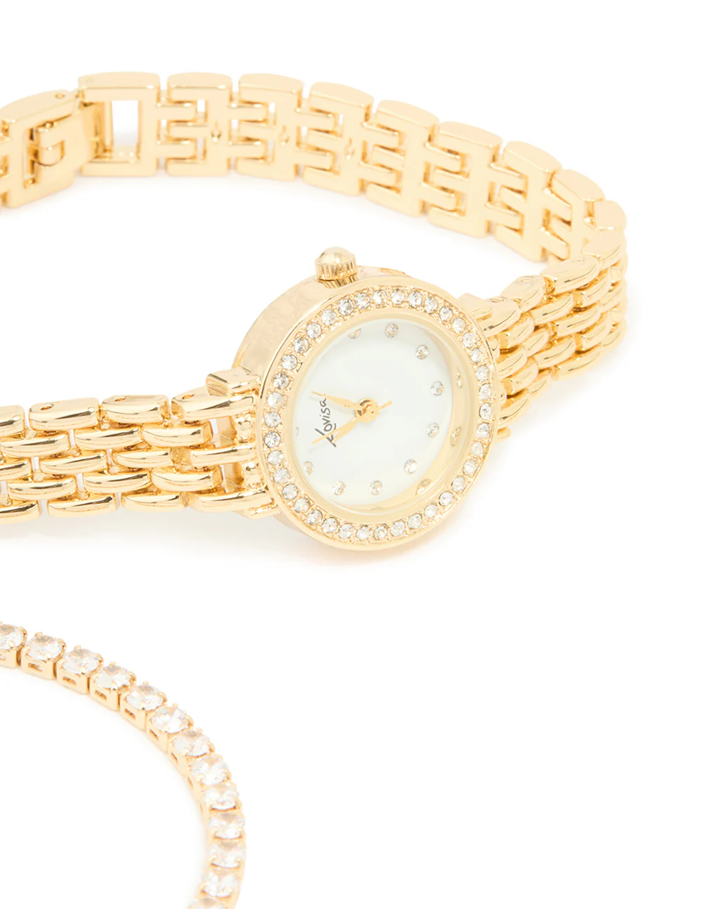 Gold Diamante Watch & Bracelets Set - Image 4