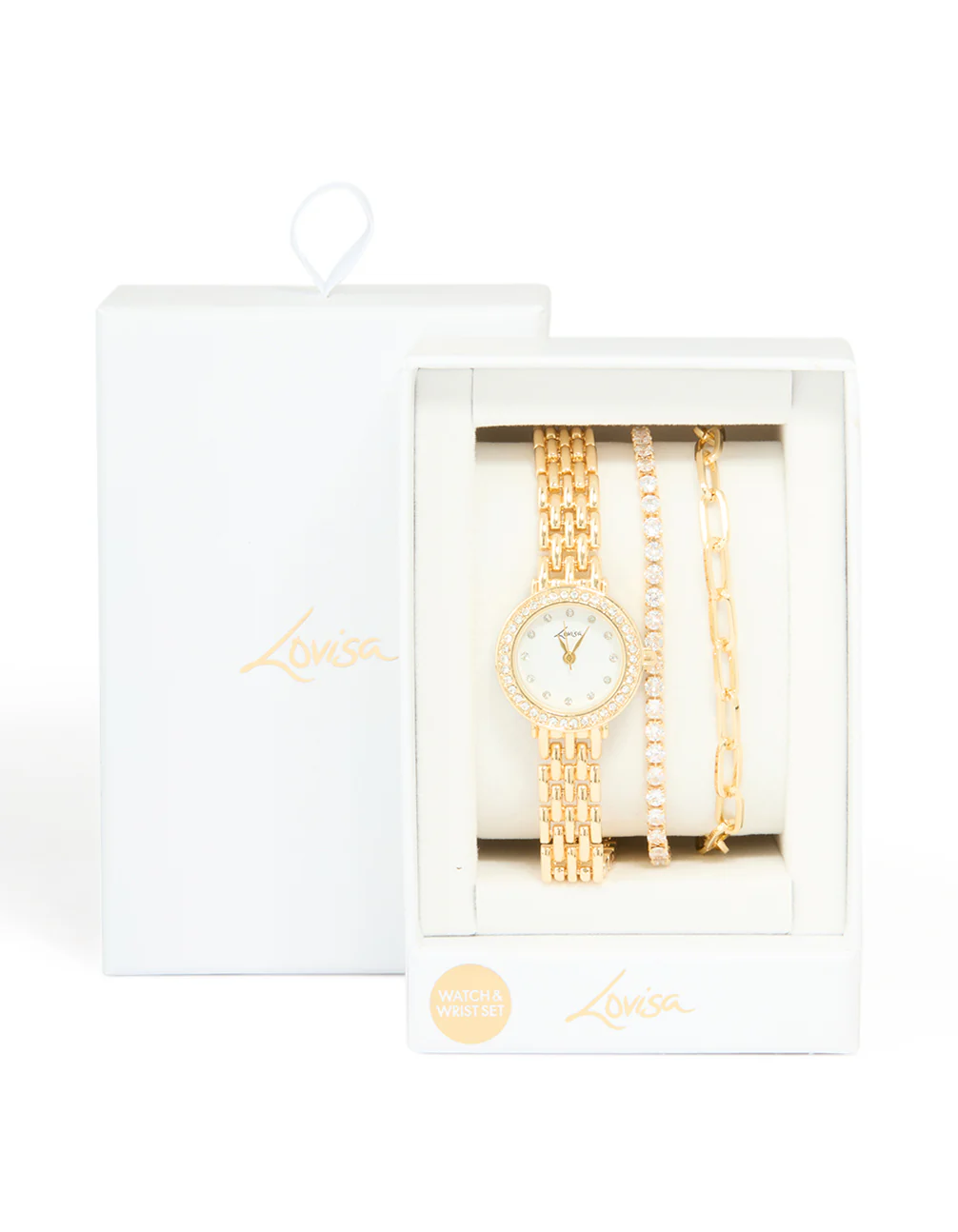Gold Diamante Watch & Bracelets Set - Image 5