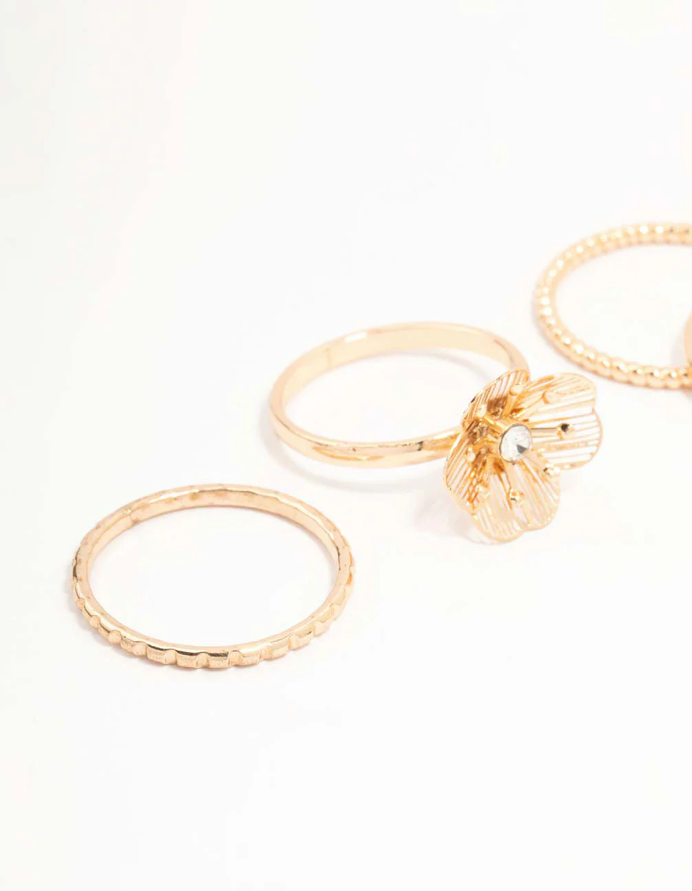 Gold Diamante Wire Flower Rings 3-Pack - Image 2