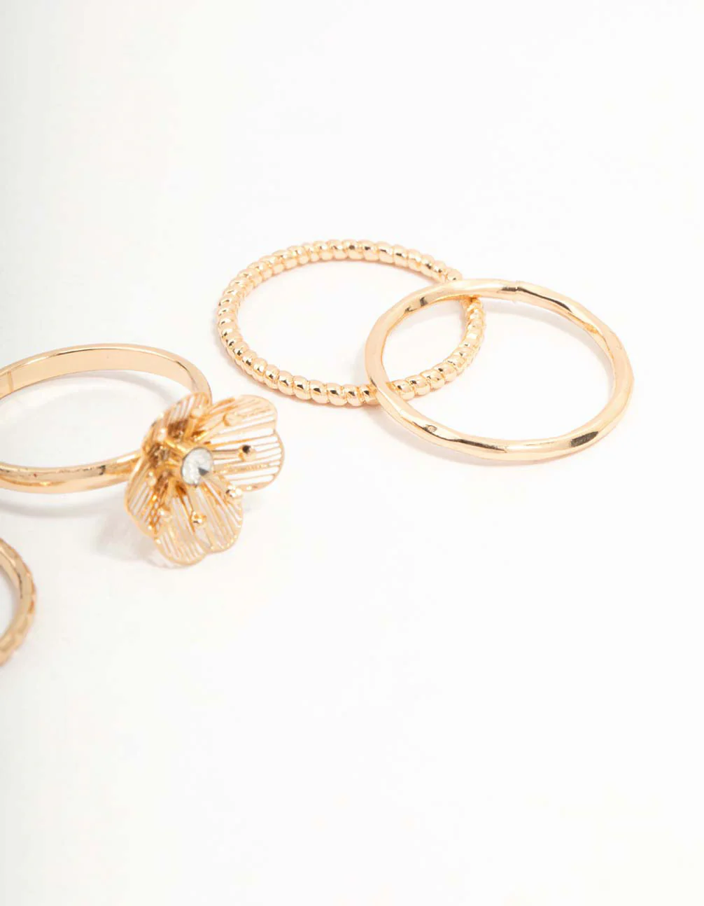 Gold Diamante Wire Flower Rings 3-Pack - Image 3