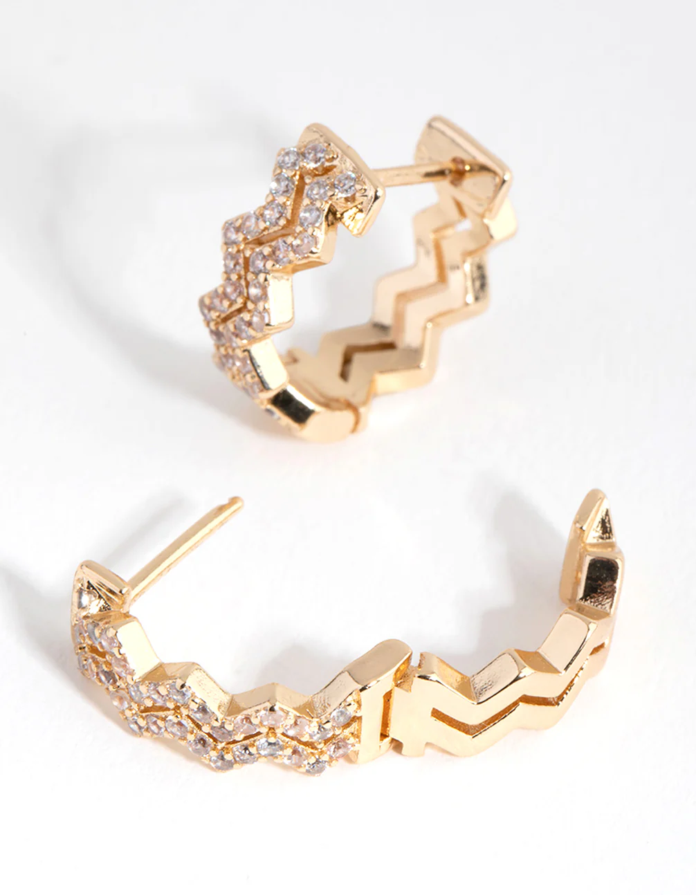 Gold Diamante Zig Zag Huggie Earrings - Image 2