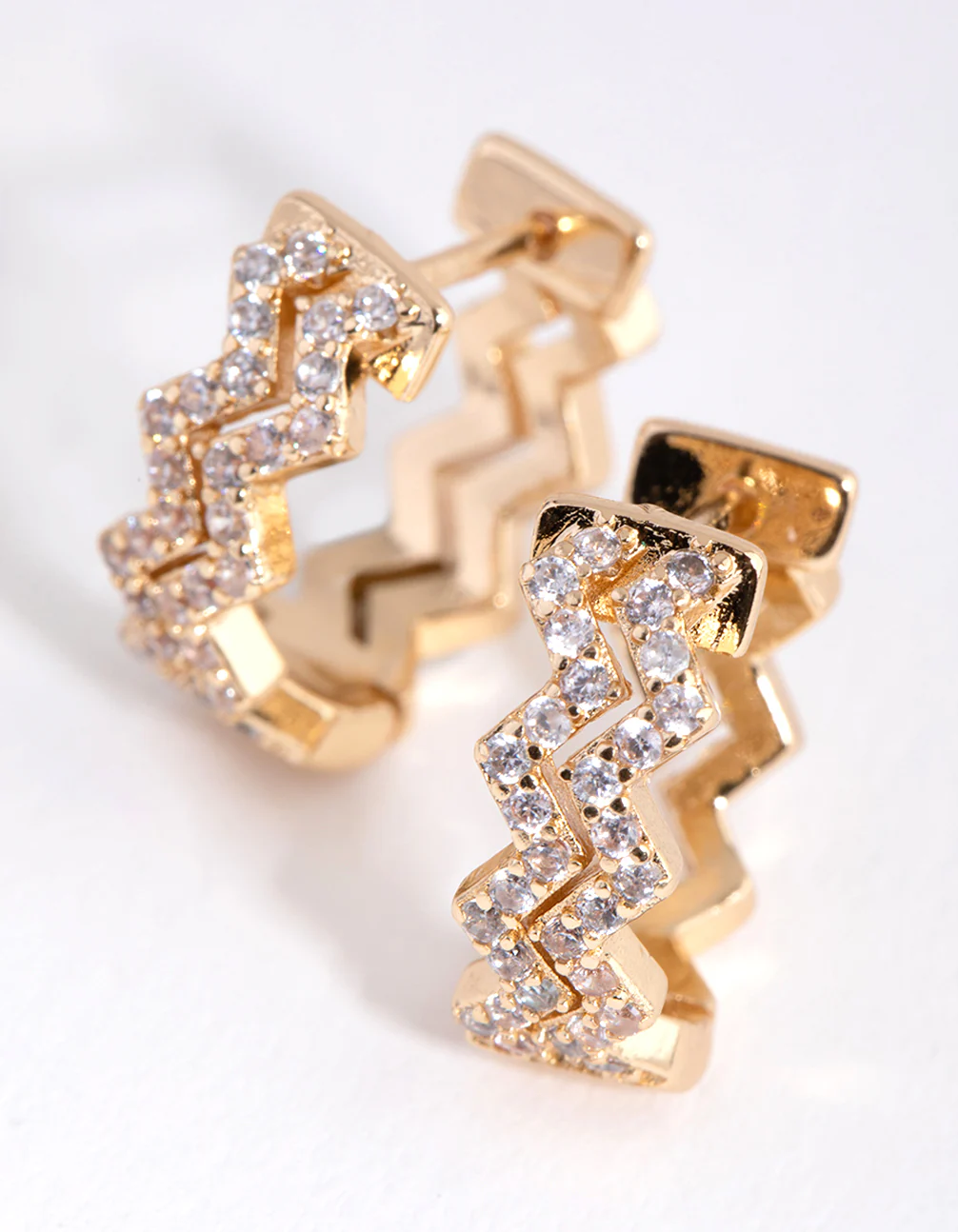 Gold Diamante Zig Zag Huggie Earrings - Image 3