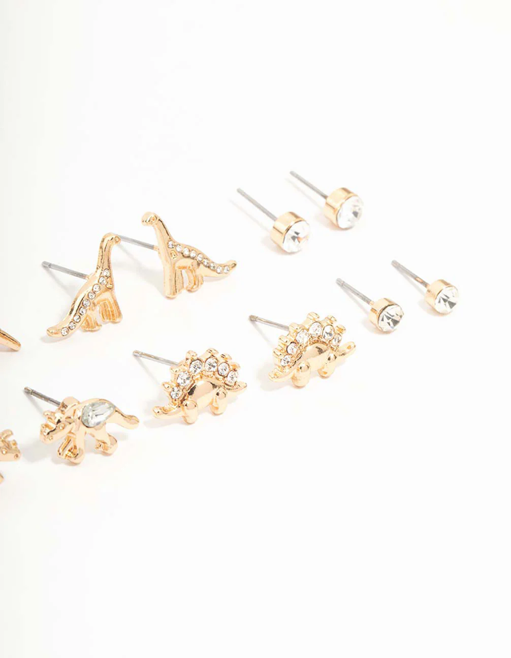 Gold Dinosaur & Diamante Stud Earrings 8-Pack - Image 3