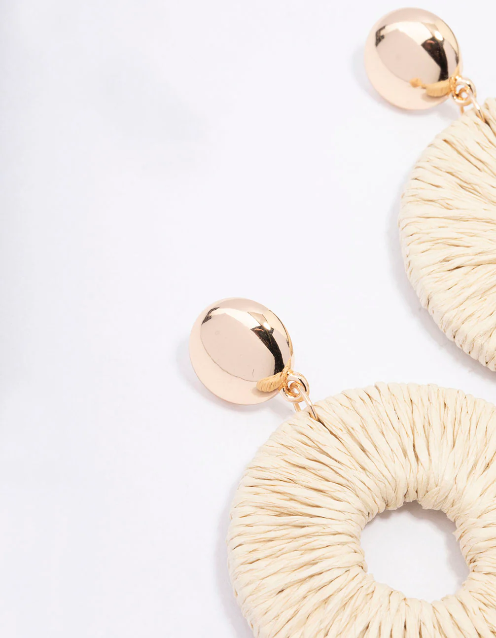 Gold Disc Raffia Circle Drop Earrings - Image 2
