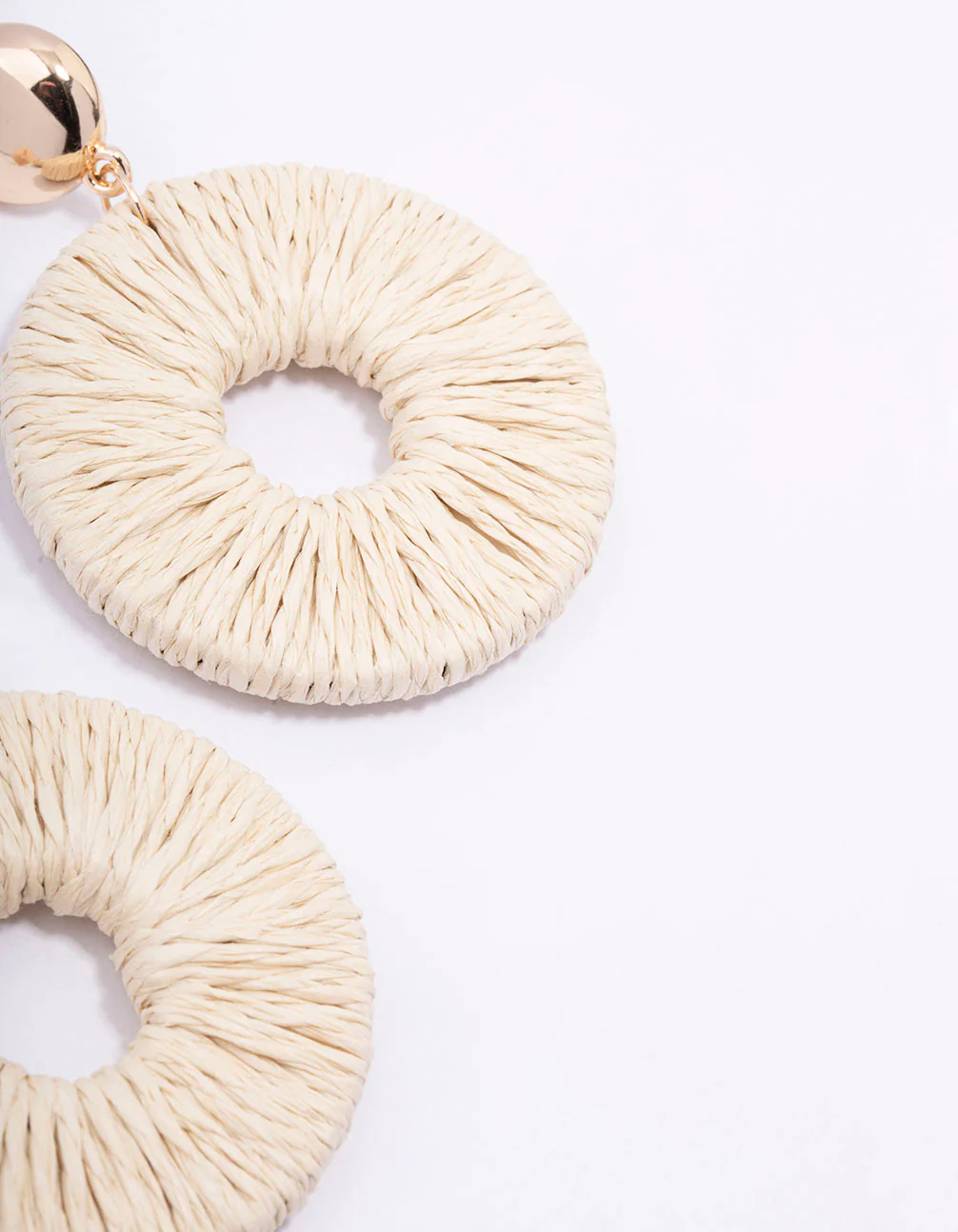 Gold Disc Raffia Circle Drop Earrings - Image 3