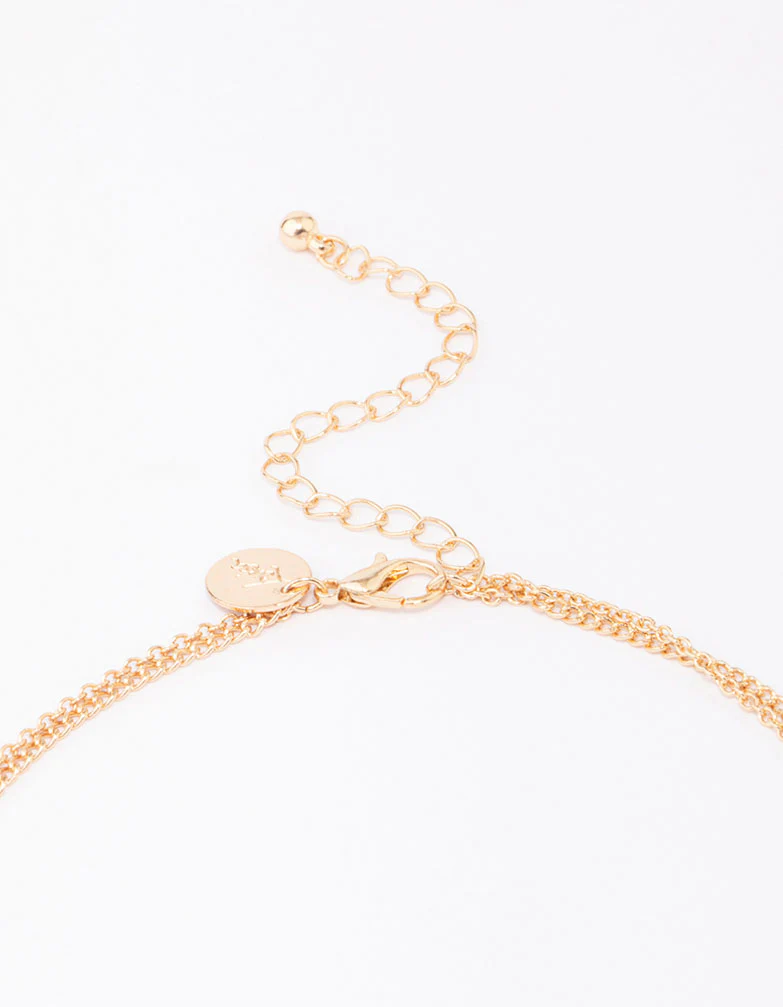 Gold Double Chain Circle Pendant Layered Necklace - Image 3