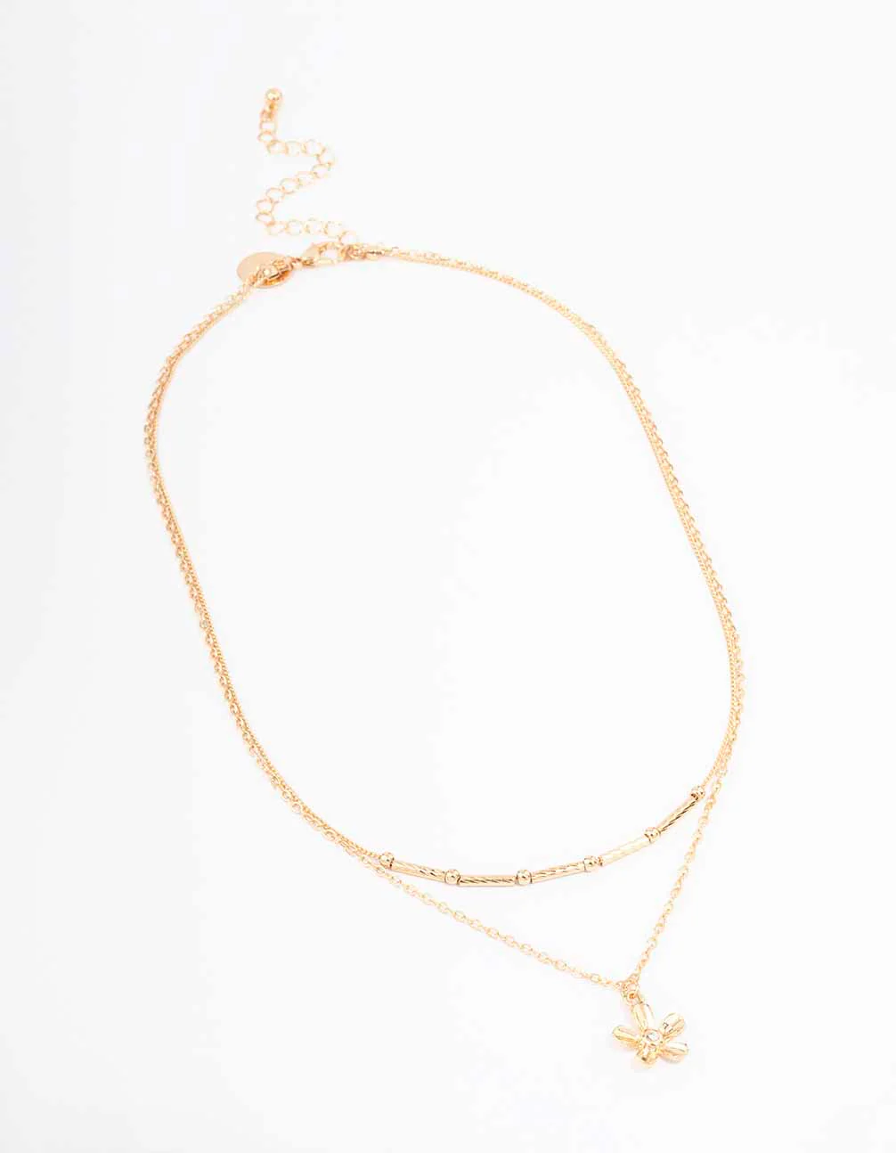 Gold Double Chain Flower Short Necklace - Image 2