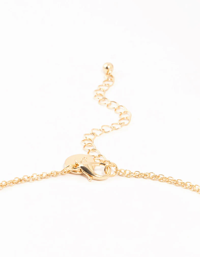 Gold Double Chain Pearl & Heart Necklace - Image 3