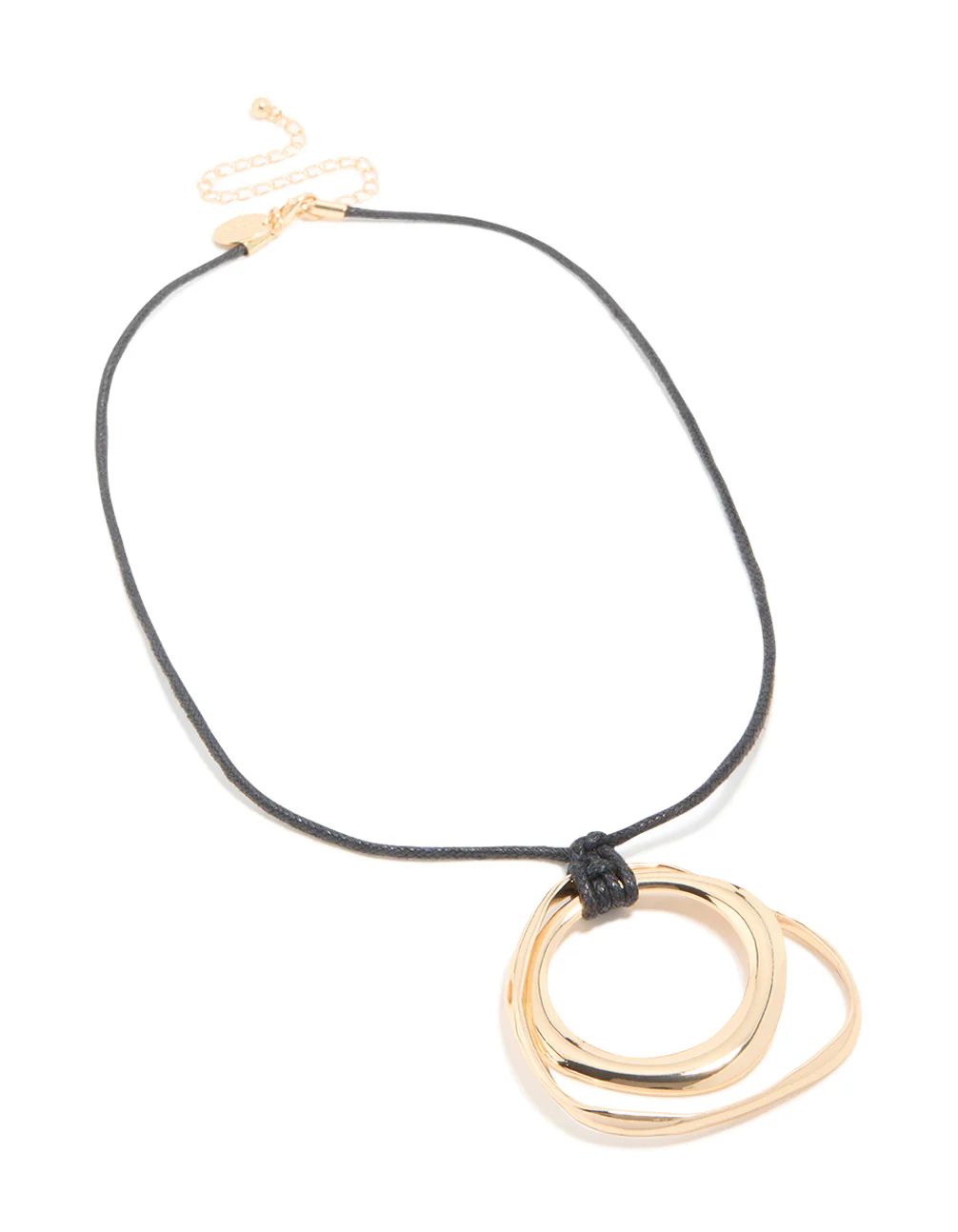 Gold Double Circle Layered Pendant Cord Necklace - Image 4