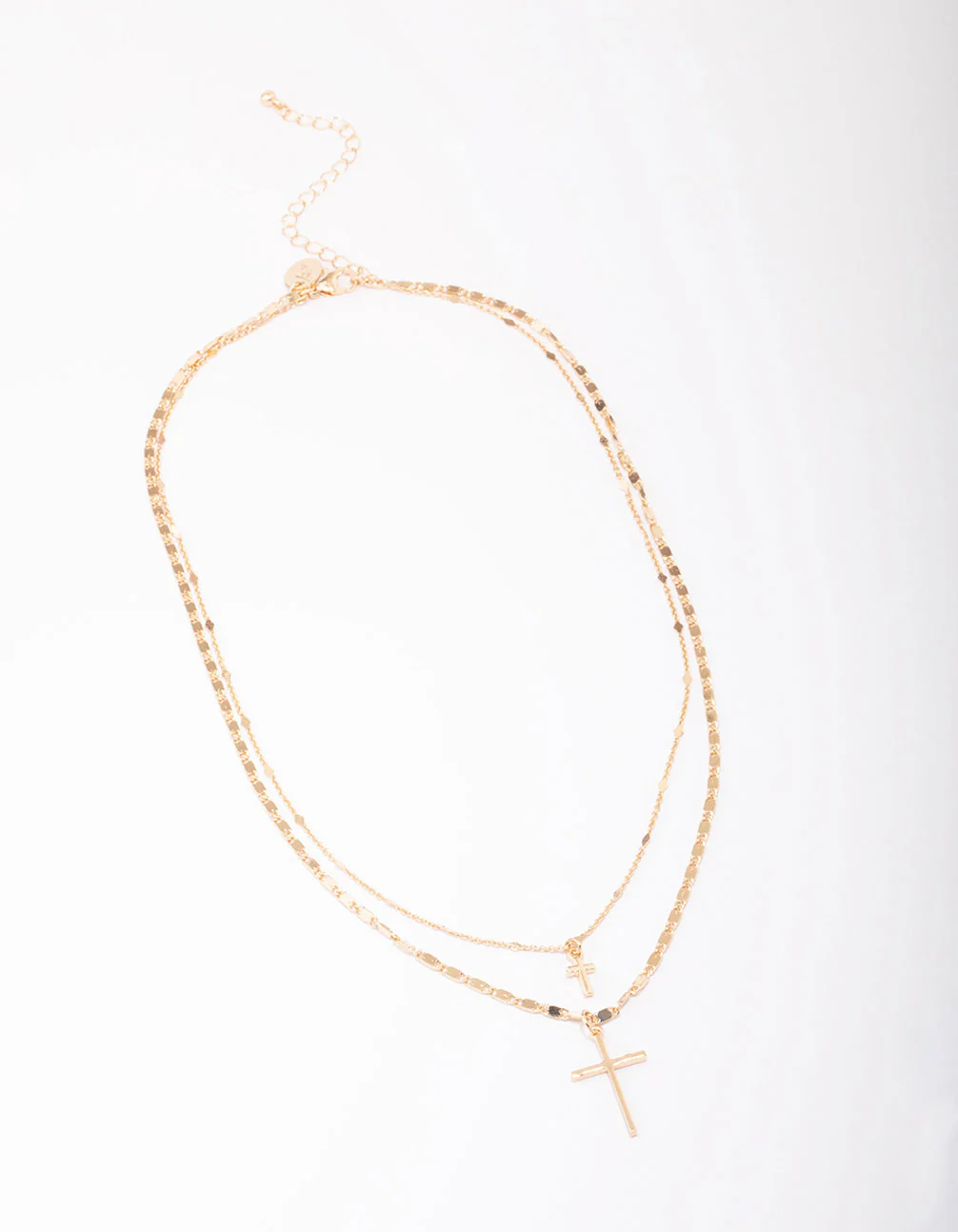 Gold Double Cross Layered Necklace - Image 2
