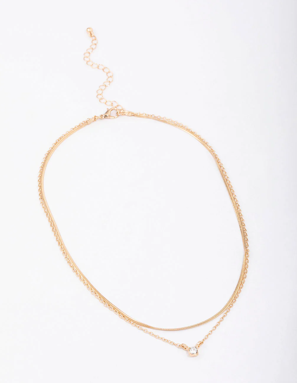 Gold Double Diamante Snake Chain Necklace - Image 2