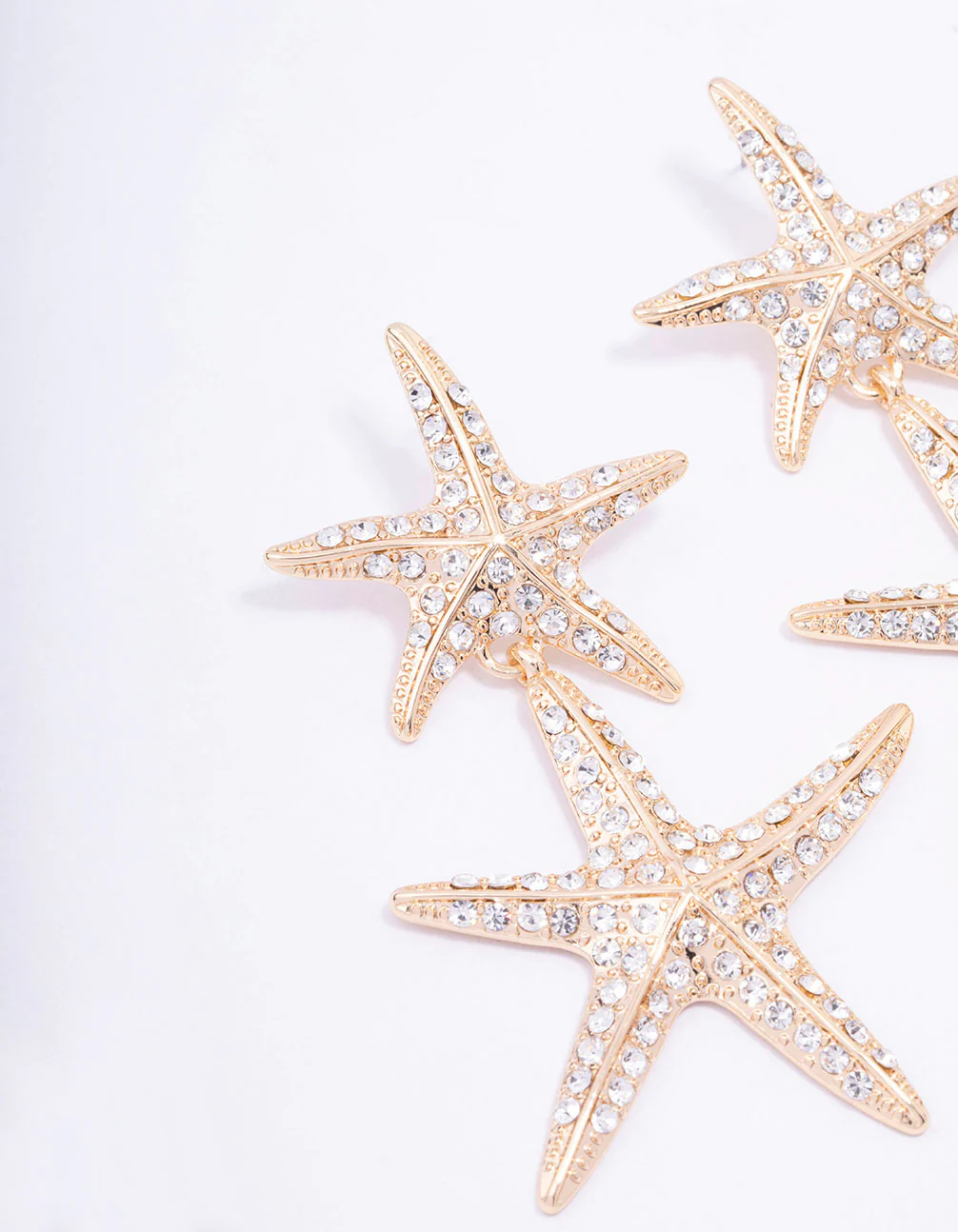 Gold Double Diamante Starfish Drop Earrings - Image 2