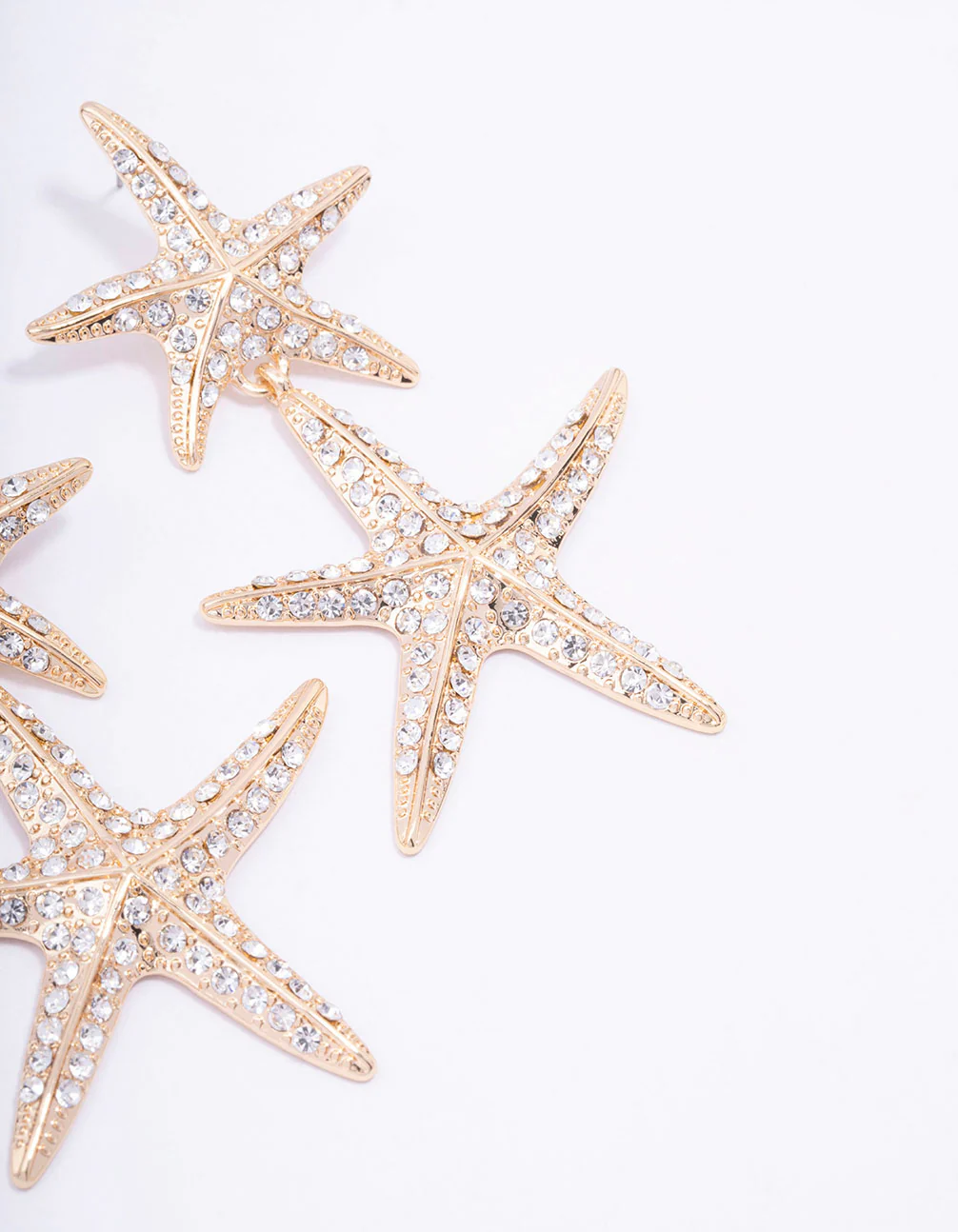 Gold Double Diamante Starfish Drop Earrings - Image 3