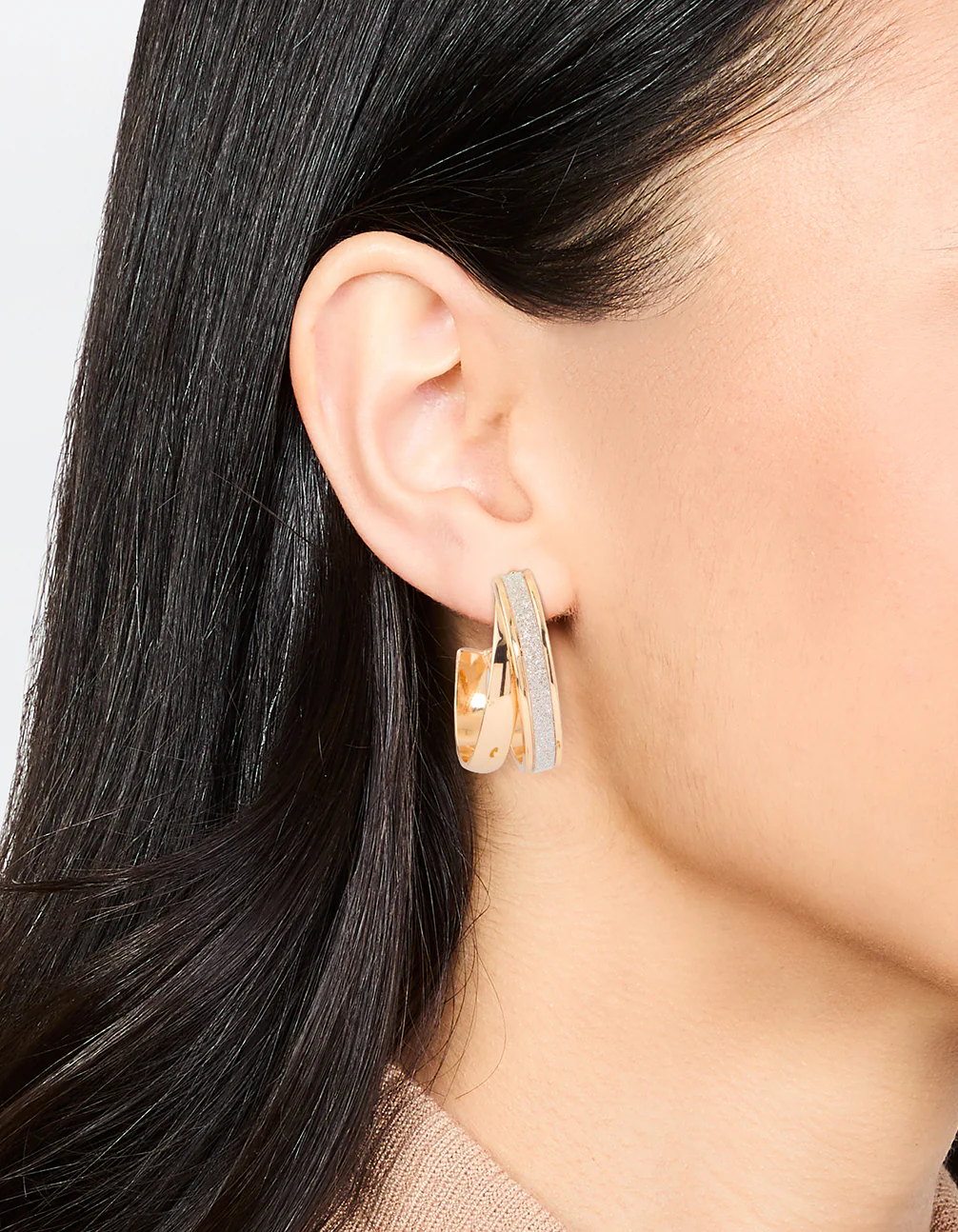 Gold Glitter Double Strand Hoop Earrings - Image 2
