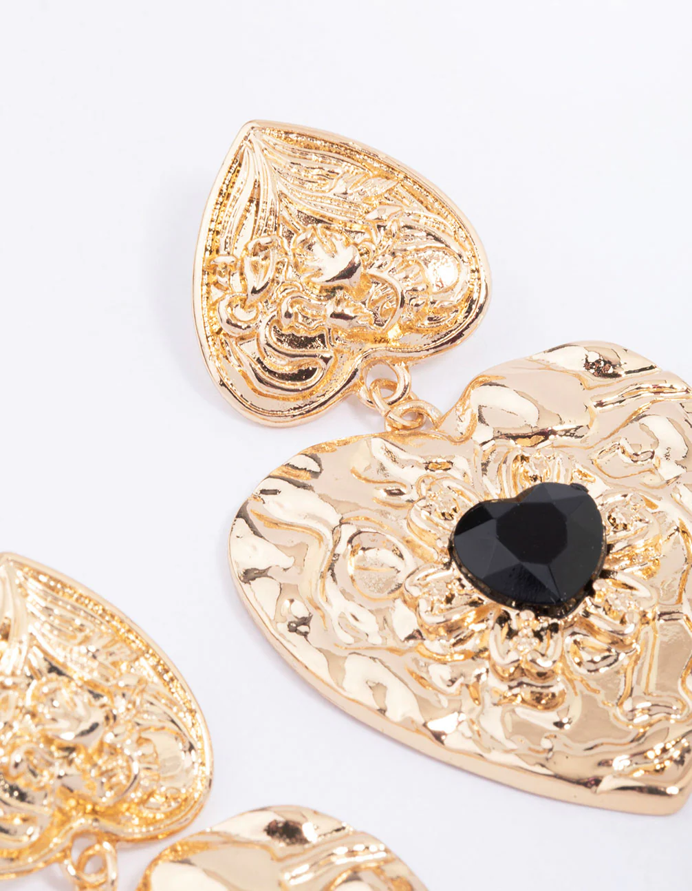 Gold Double Heart Stone Drop Earrings - Image 3