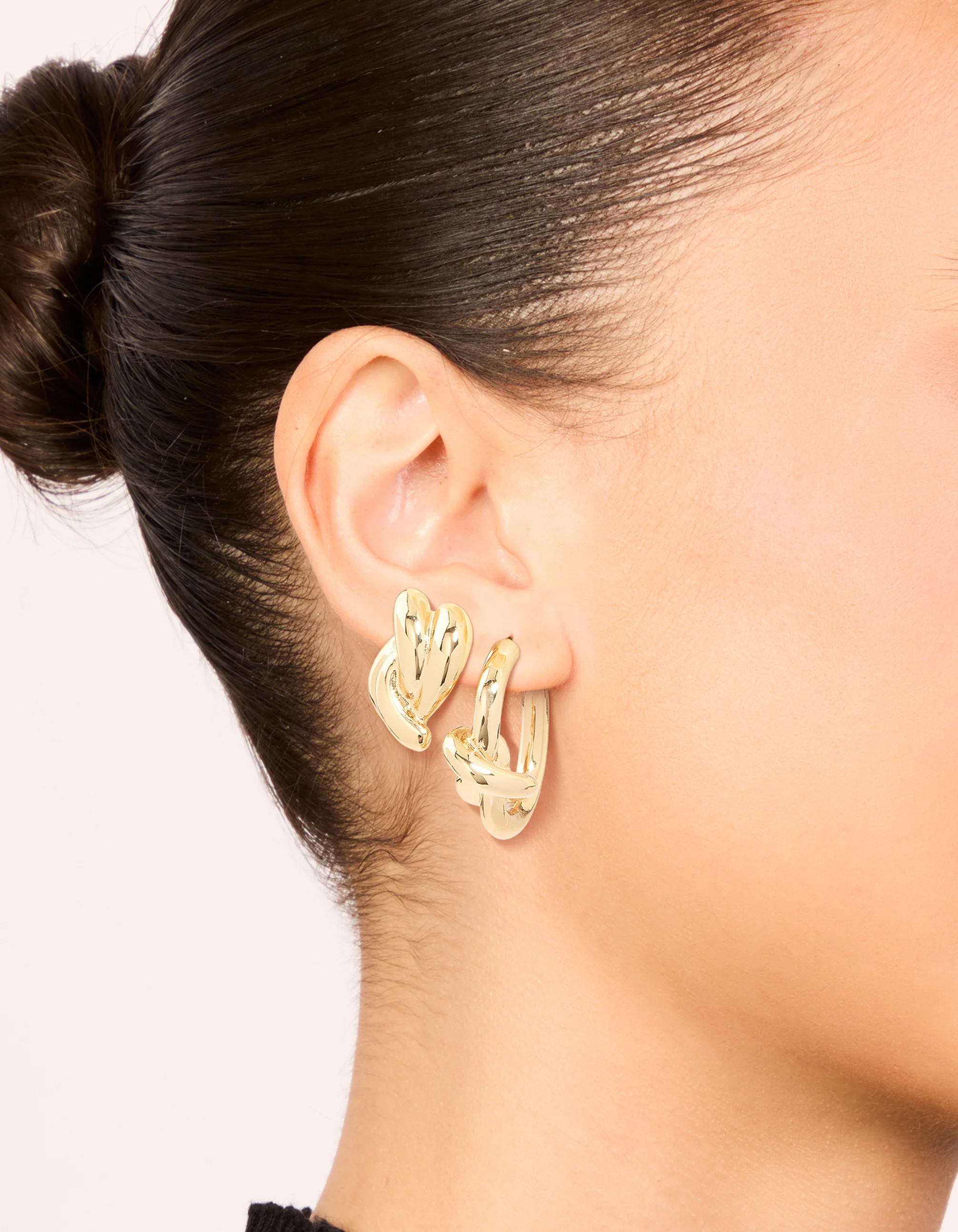 Gold Double Knotted Studs & Open Hoop Earrings 2-Pack - Image 2