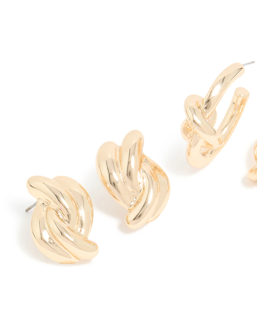 Gold Double Knotted Studs & Open Hoop Earrings 2-Pack - Image 4