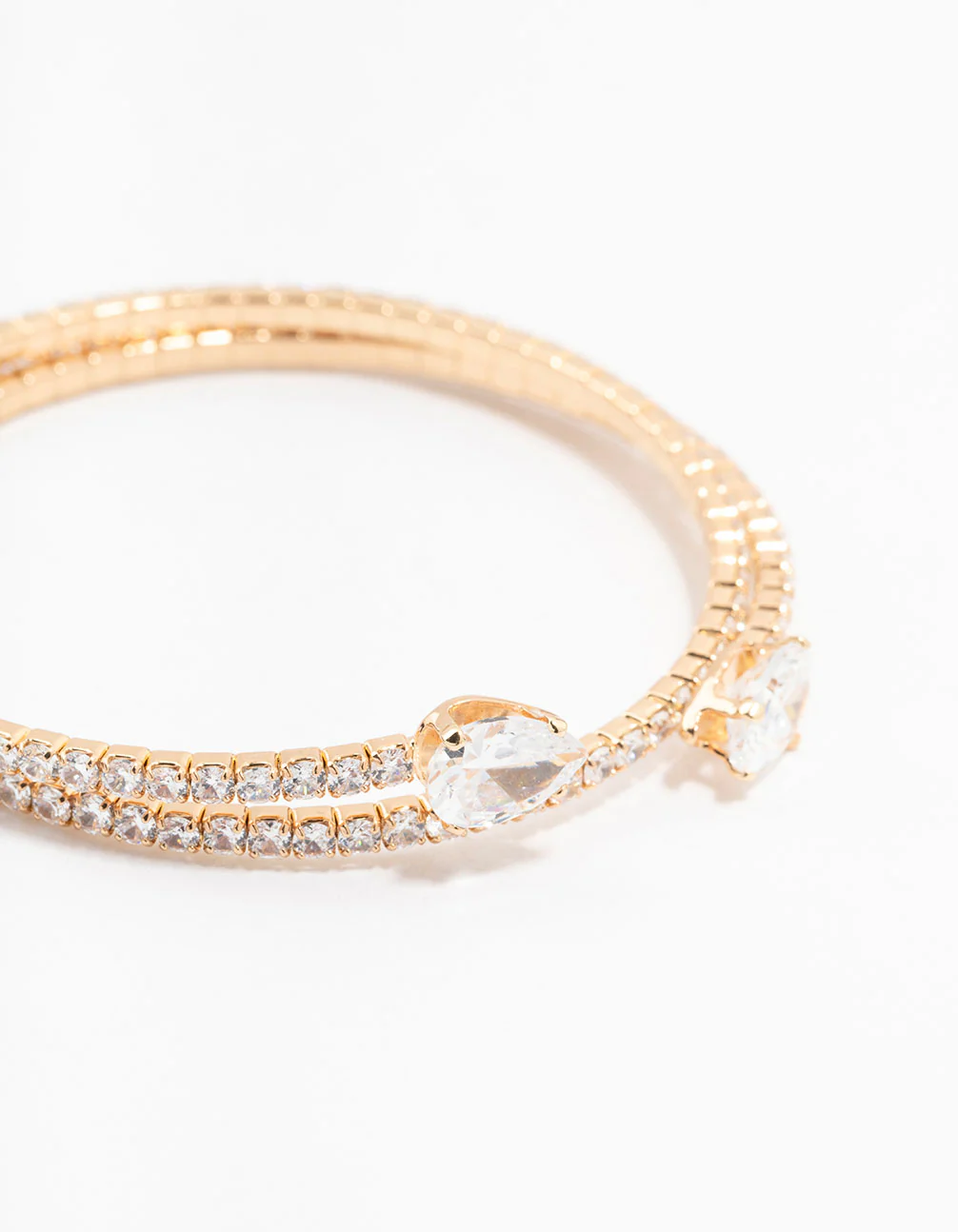 Gold Double Pointed Cubic Zirconia Bangle Bracelet - Image 2