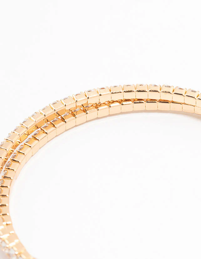 Gold Double Pointed Cubic Zirconia Bangle Bracelet - Image 3