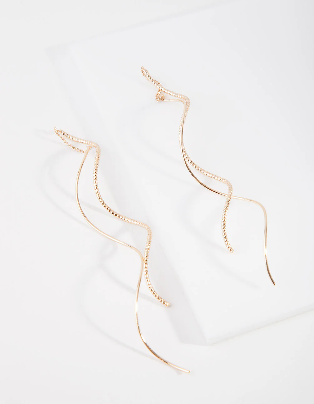 Gold Double Wave Thread-Through Earrings - Image 2