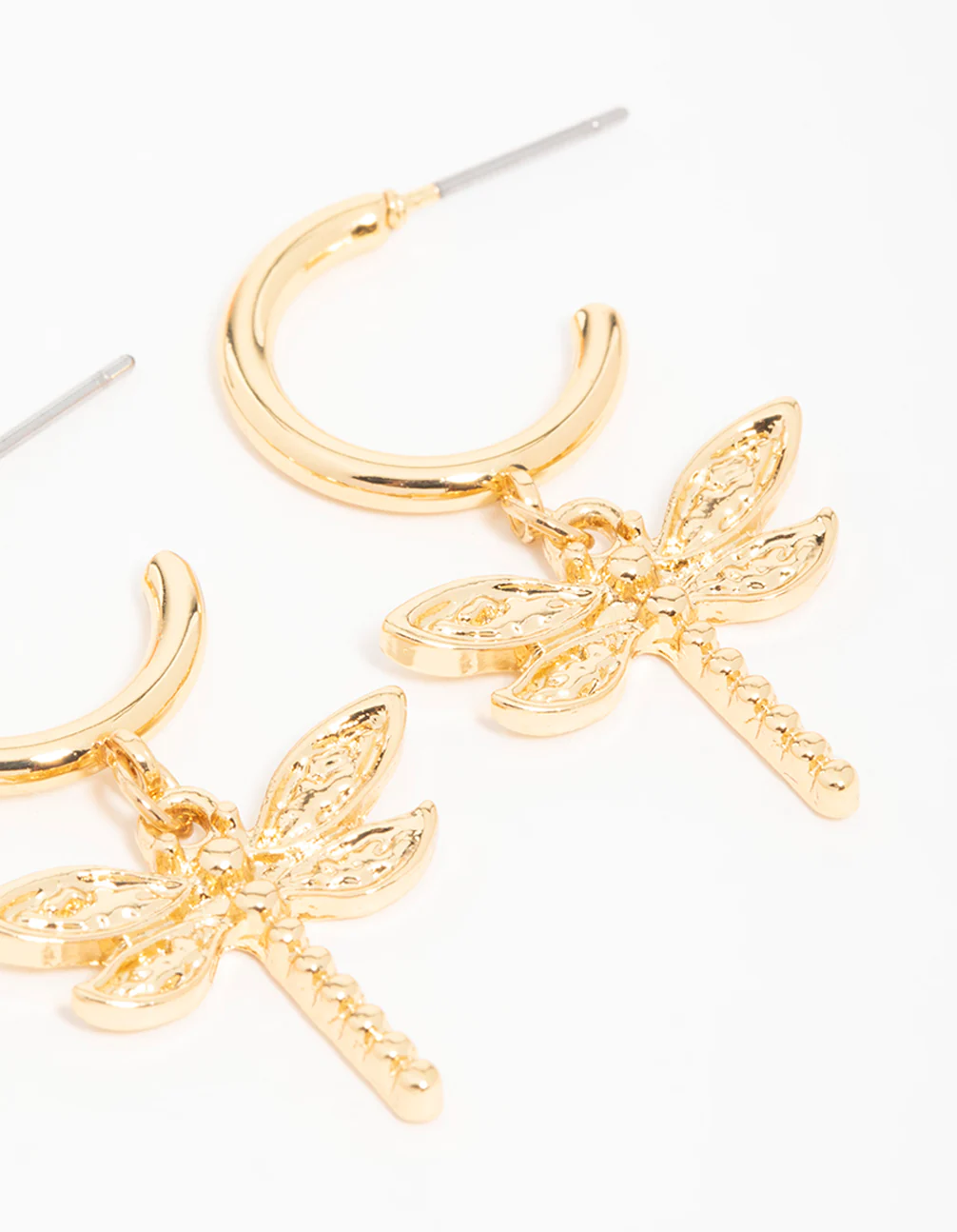 Gold Plated Dragonfly & Flower Drop Earrings 2-Pack - Image 3