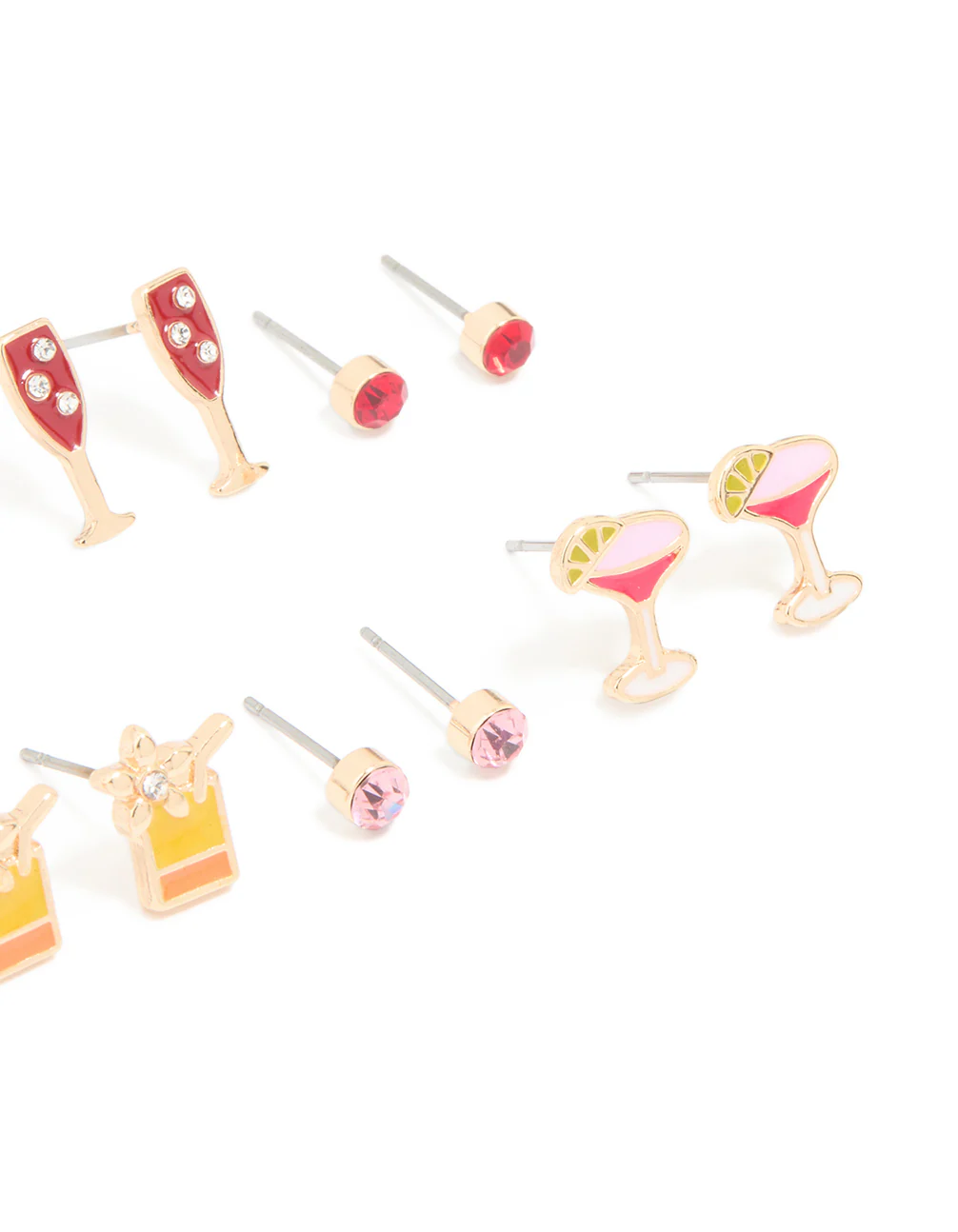 Gold Drinks & Diamante Stud Earrings 8-Pack - Image 2