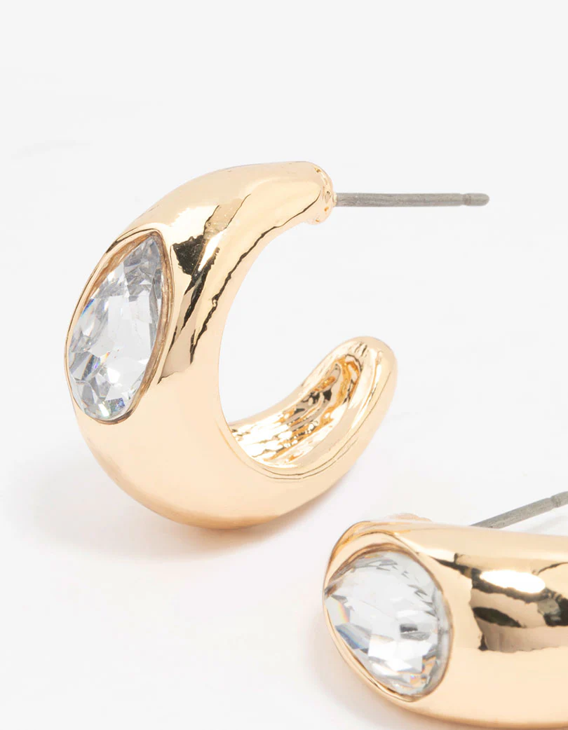 Gold Drop With Pear Diamante Hoop Earrings - Image 2
