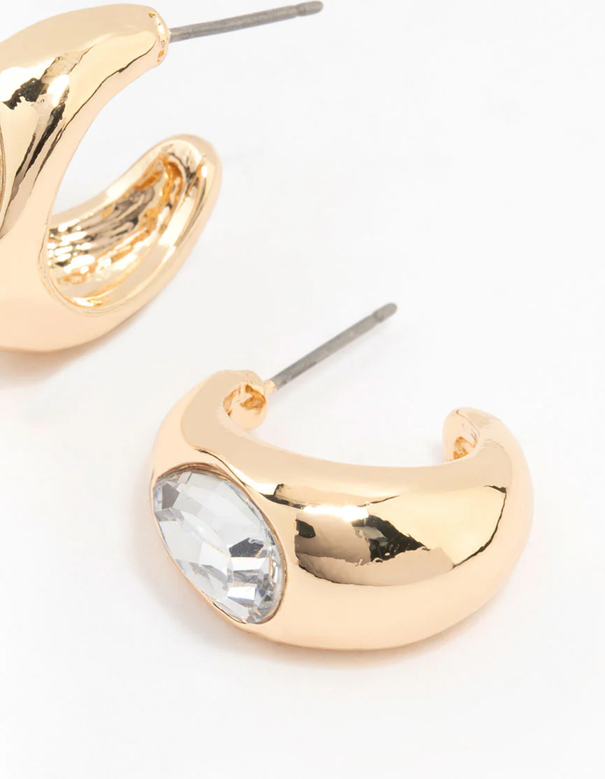 Gold Drop With Pear Diamante Hoop Earrings - Image 3