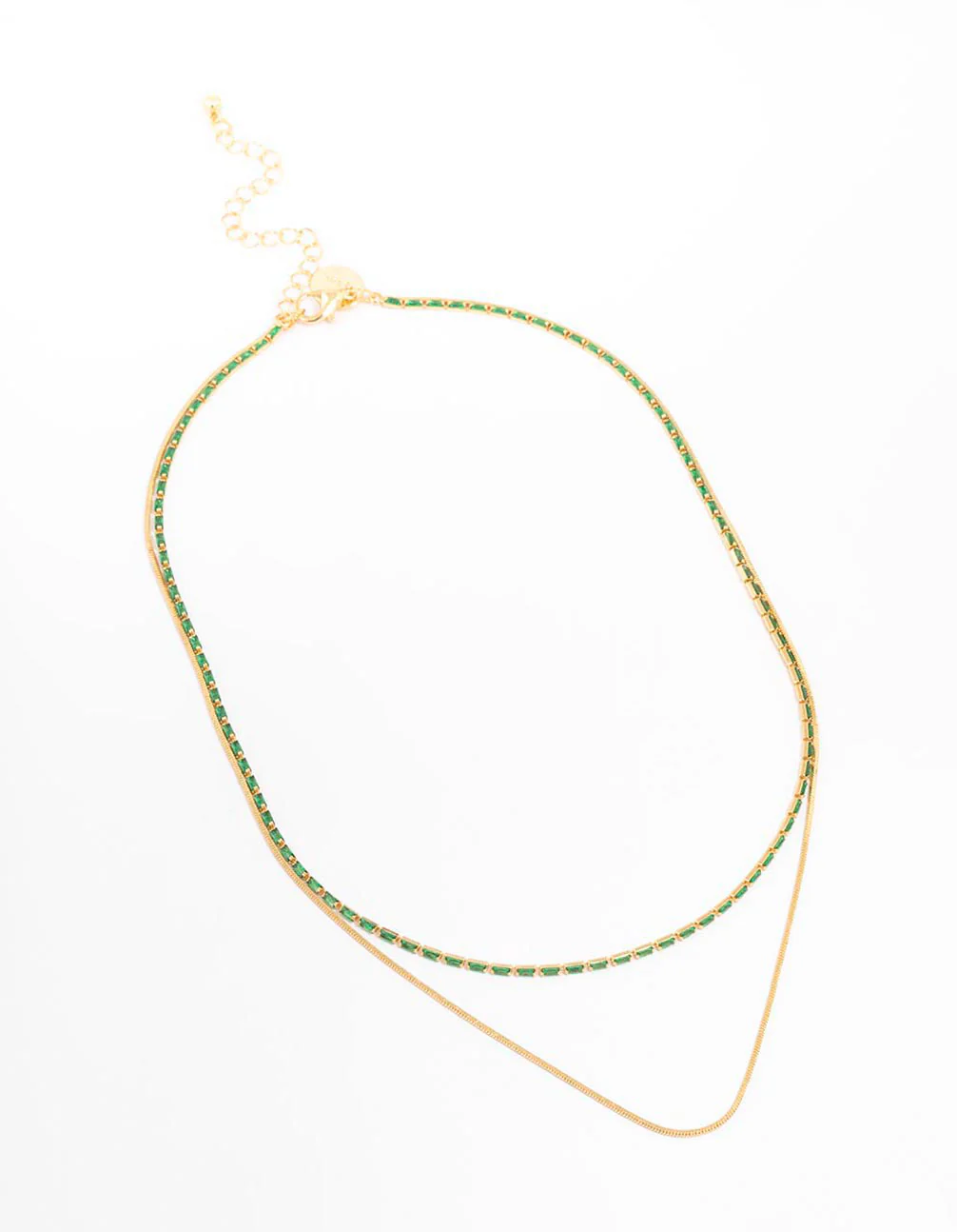 Gold Plated Cubic Zirconia Emerald Baguette Dainty Layered Necklace - Image 2