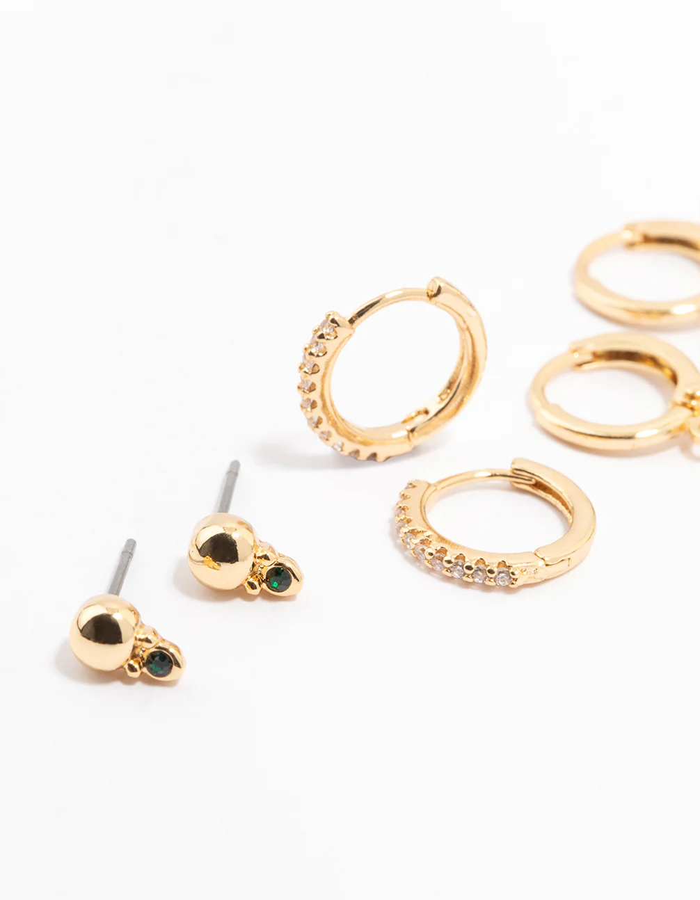 Gold Plated Cubic Zirconia Emerald Punk Oval Earrings 4-Pack - Image 2
