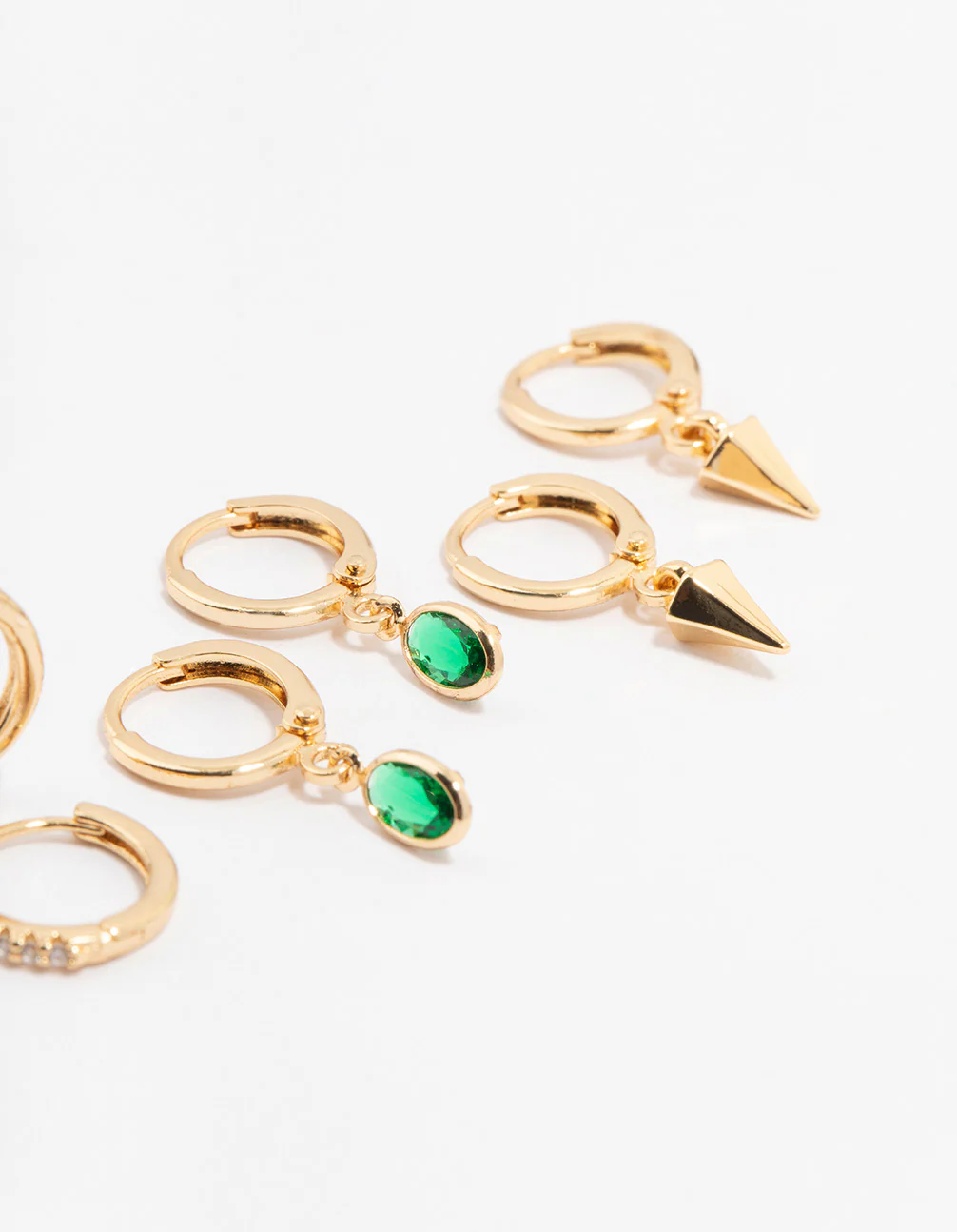 Gold Plated Cubic Zirconia Emerald Punk Oval Earrings 4-Pack - Image 3