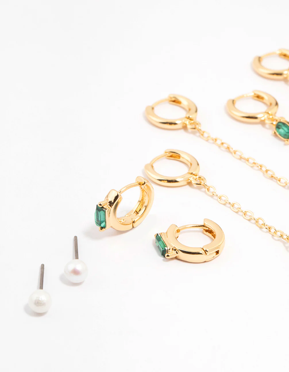 Gold Plated Oval Emerald & Freshwater Pearl Earrings 4-Pack - Image 2