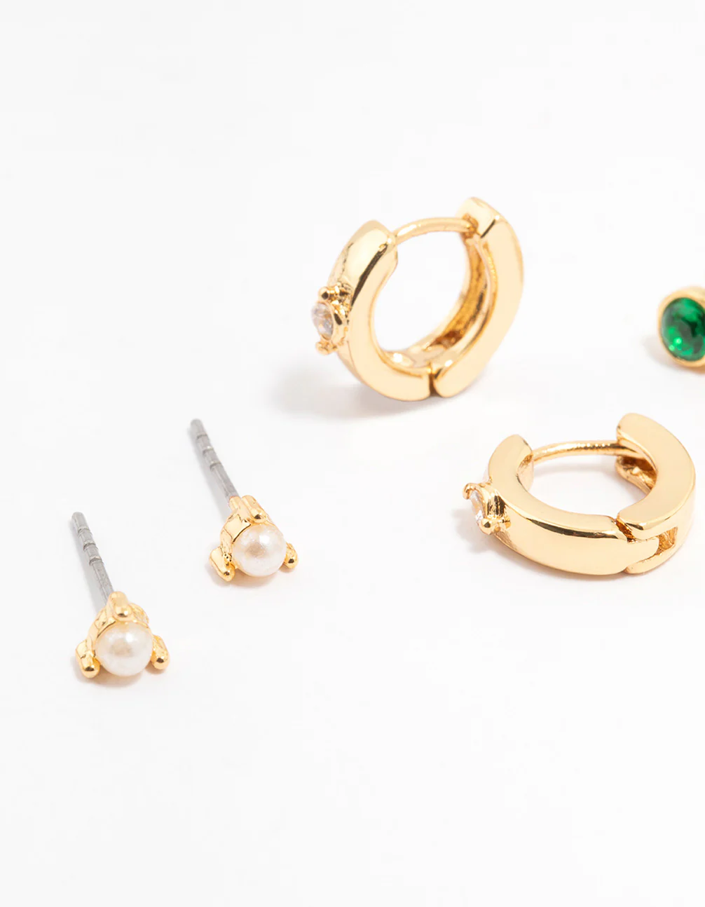 Gold Plated Emerald Stone & Pearl Earrings 4-Pack - Image 2