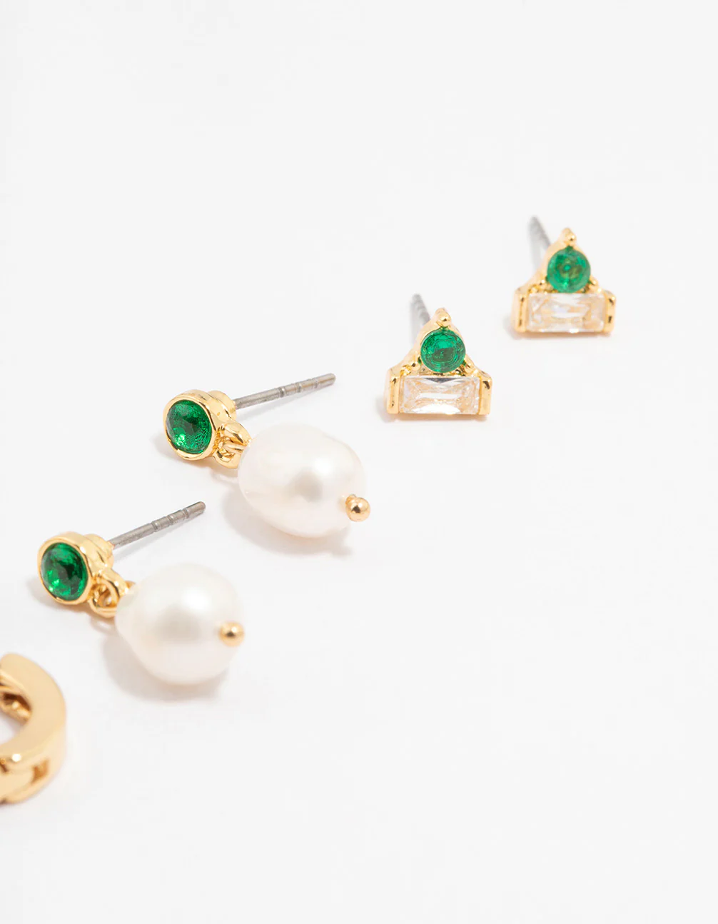 Gold Plated Emerald Stone & Pearl Earrings 4-Pack - Image 3