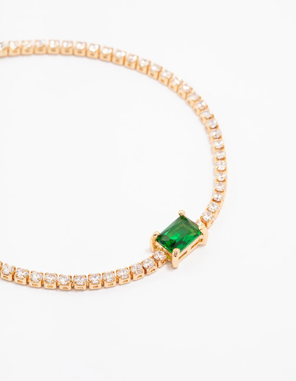 Gold Plated Emerald Baguette & Round Tennis Cup Chain Bracelet - Image 2