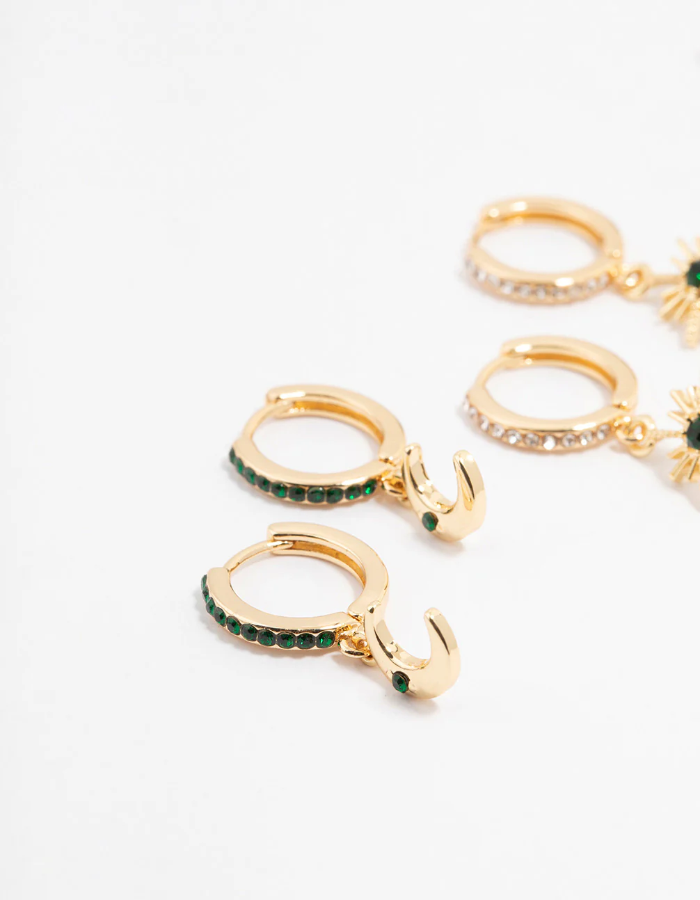 Gold Plated Emerald Celestial Huggie Earrings 3-Pack - Image 2