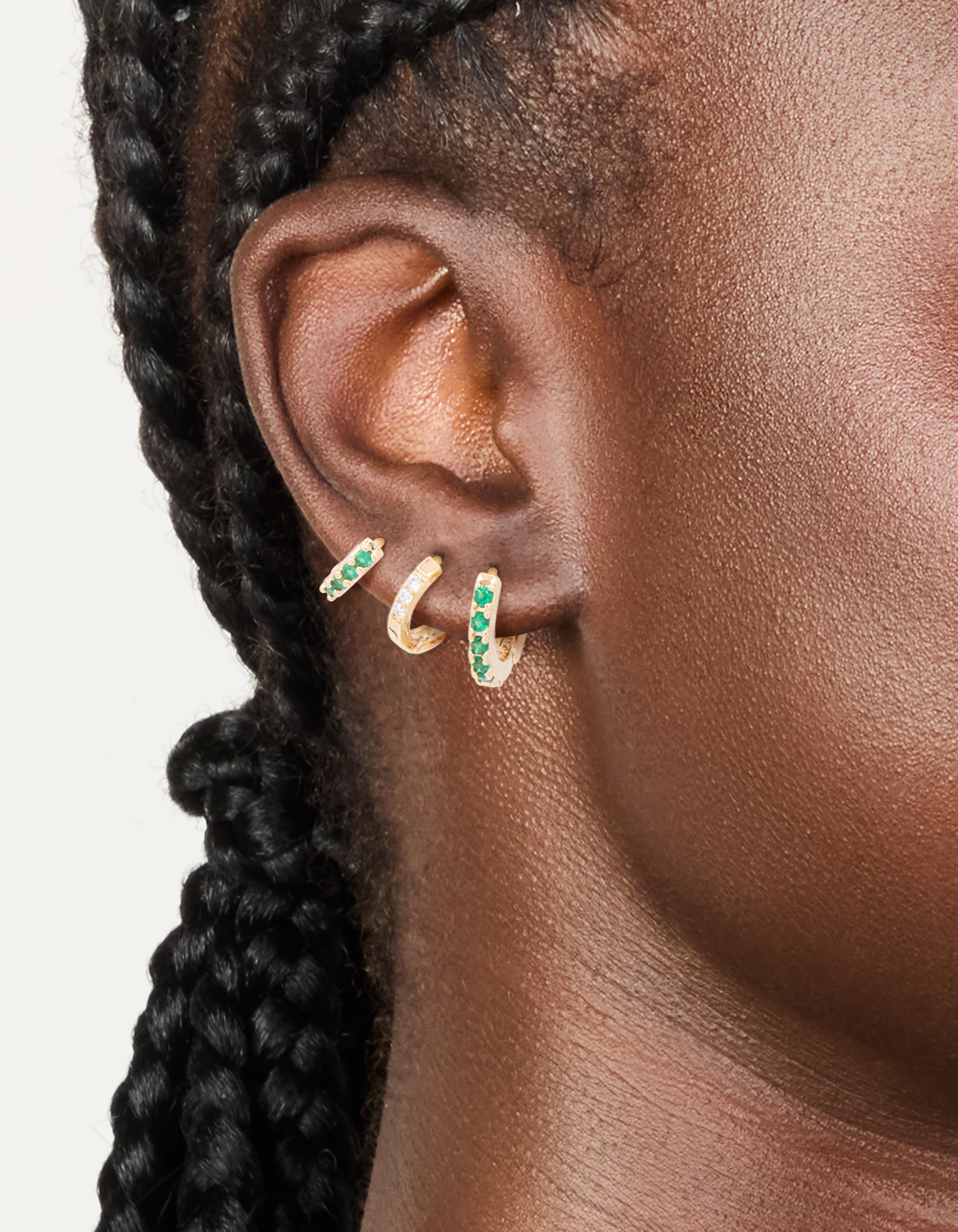 Gold Emerald & Clear Cubic Zirconia Huggie Earrings 3-Pack - Image 2