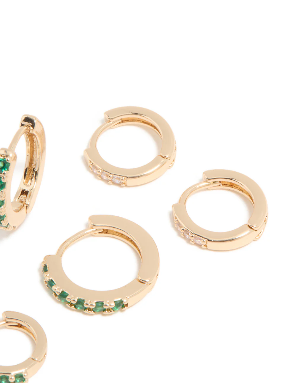 Gold Emerald & Clear Cubic Zirconia Huggie Earrings 3-Pack - Image 5