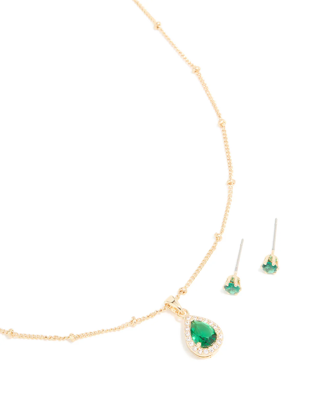 Gold Emerald Cubic Zirconia Necklace & Earrings Set - Image 2