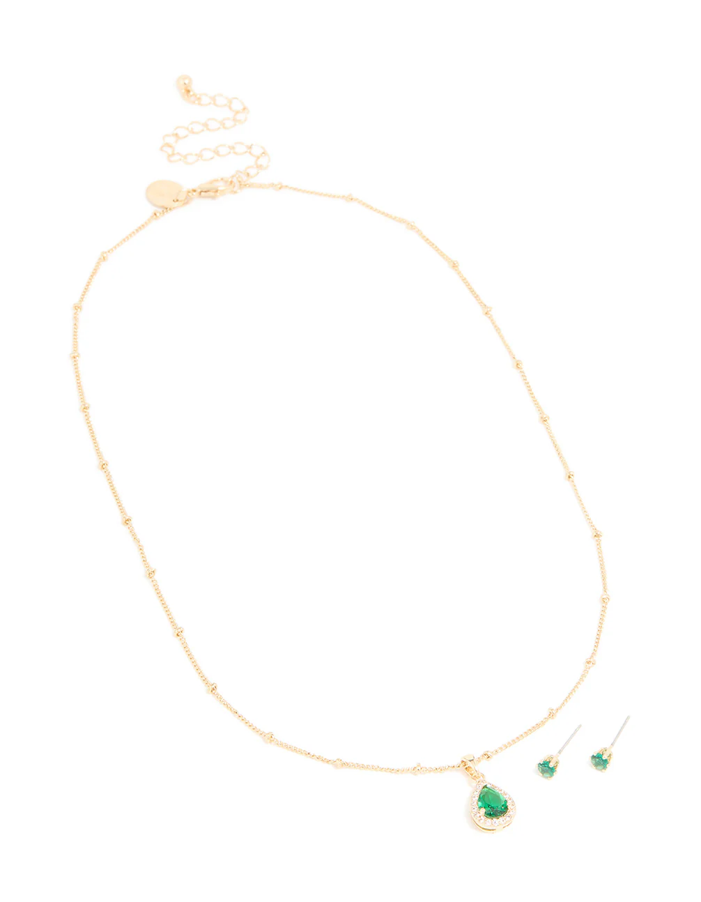 Gold Emerald Cubic Zirconia Necklace & Earrings Set - Image 3